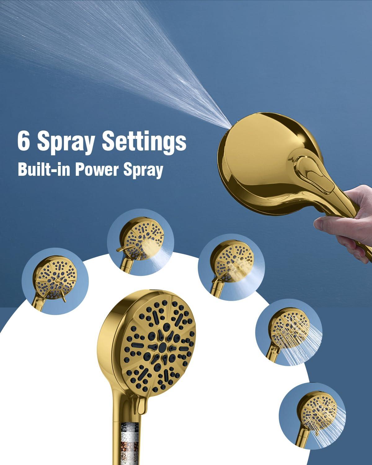 6-Mode Luxury Filtered Handheld Shower Head Set With Adjustable Bracket And Long Hose