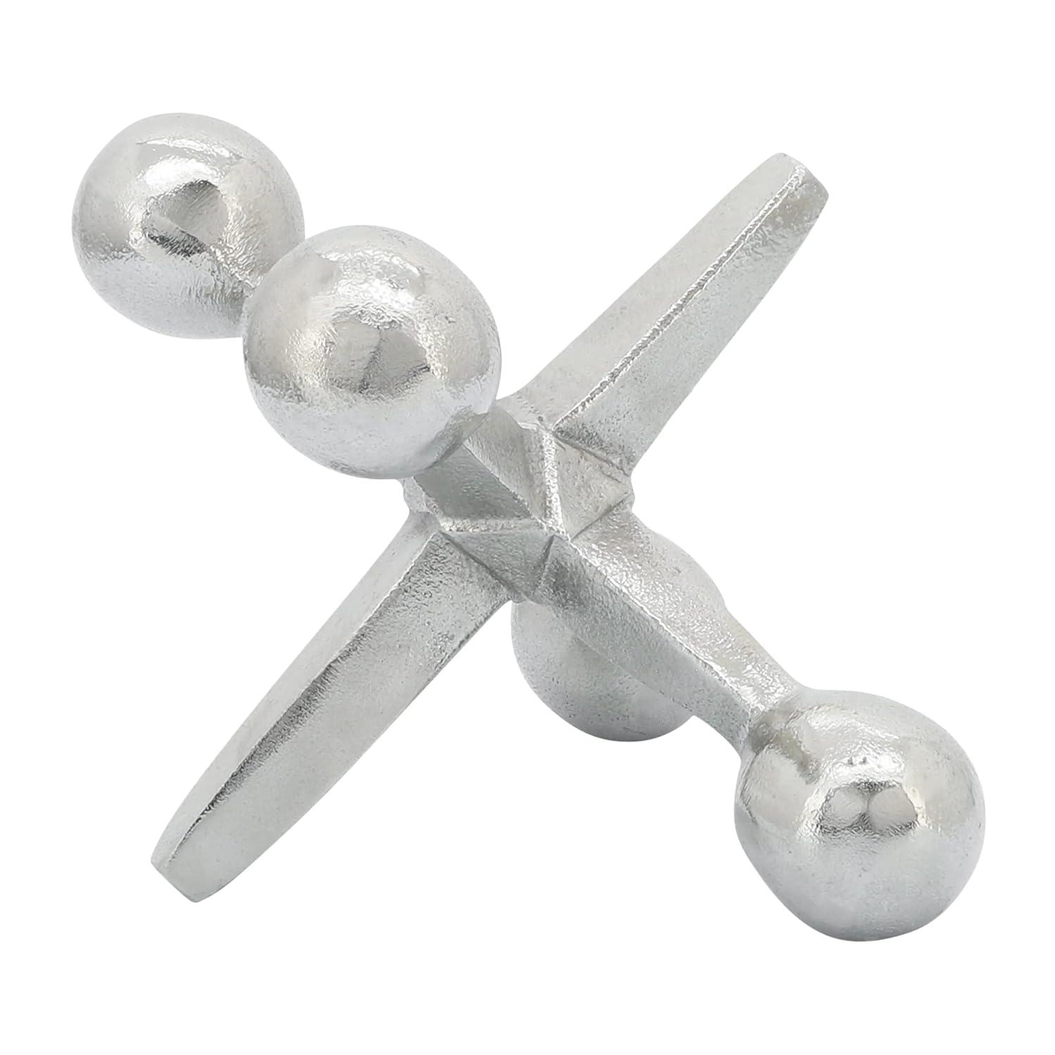 Sagebrook Home Creative Metal Jacks Sculpture for Room, Bedroom or Office Decor, Aluminum, Silver 7 L x 5 W x 5 H Inches