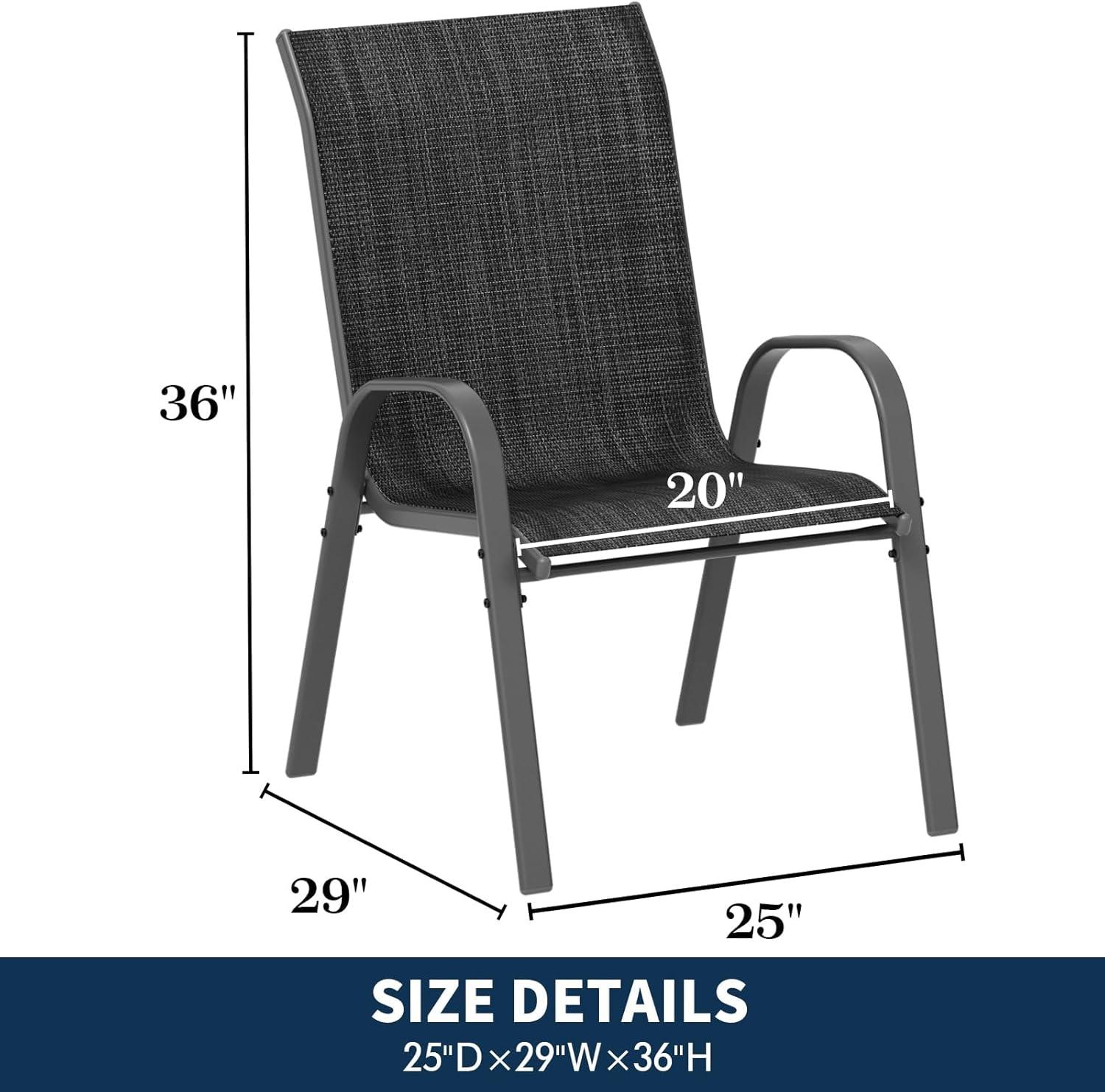 Patio Chairs Set of 6, Outdoor Lightweight Stackable Dining Chairs w/All-Weather Textilene Fabric & Metal Frame, 350LBS Capacity, Outdoor Furniture for Pool Deck, Backyard, Garden (Dark Grey)