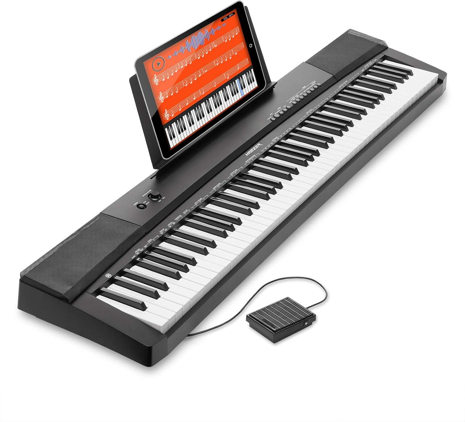 Hamzer 88 Key Electronic Keyboard Piano w/ Full Size, Semi Weighted Keys, Built-In Speakers, & Sustain Pedal