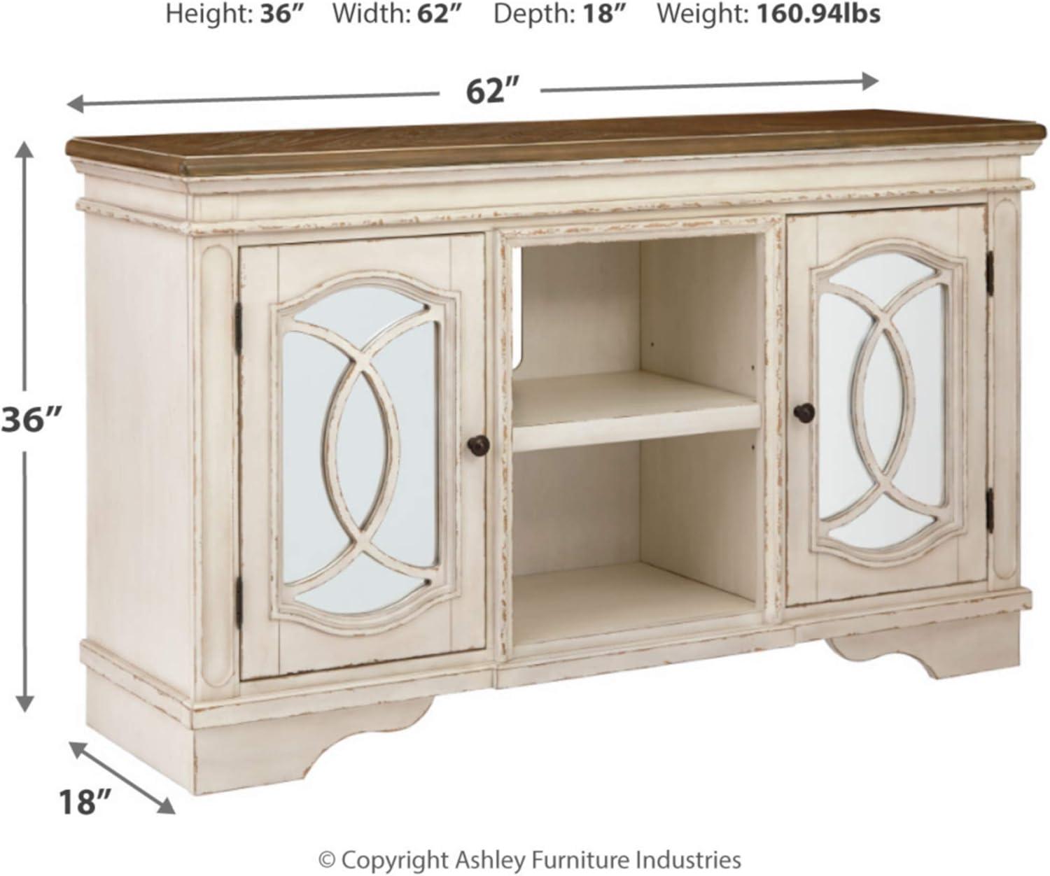 Realyn Chipped White 61" Traditional TV Stand with Fireplace Cabinet