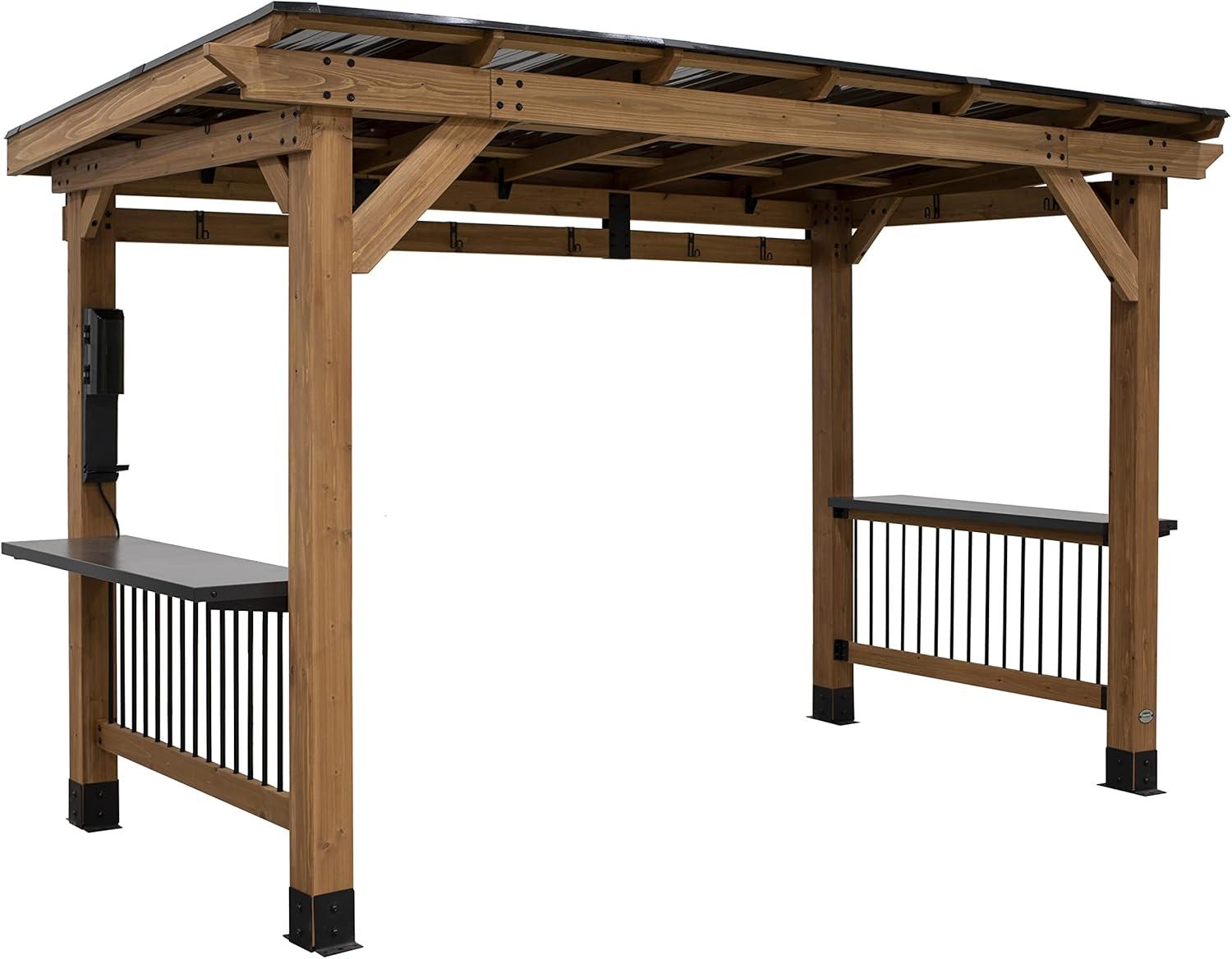 Saxony XL Cedar and Black Steel Grill Gazebo