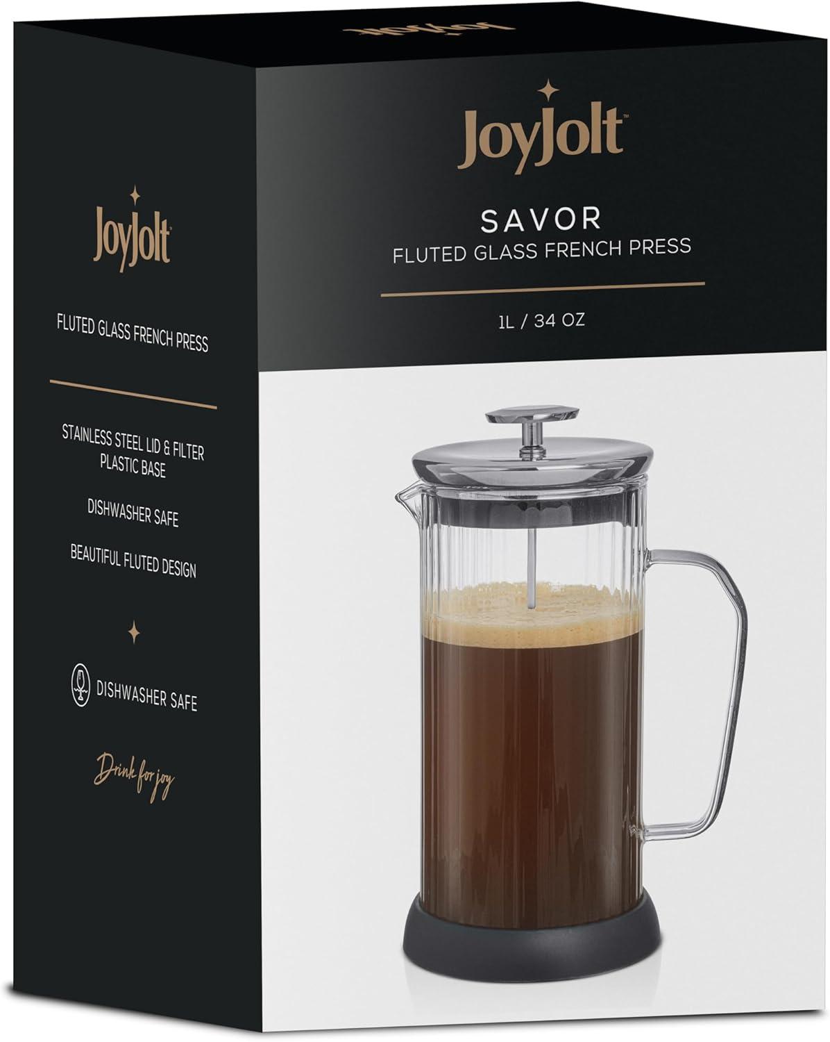 JoyJolt JG10327 JoyJolt Savor Fluted French Press Coffee and Tea Maker, 33.8oz