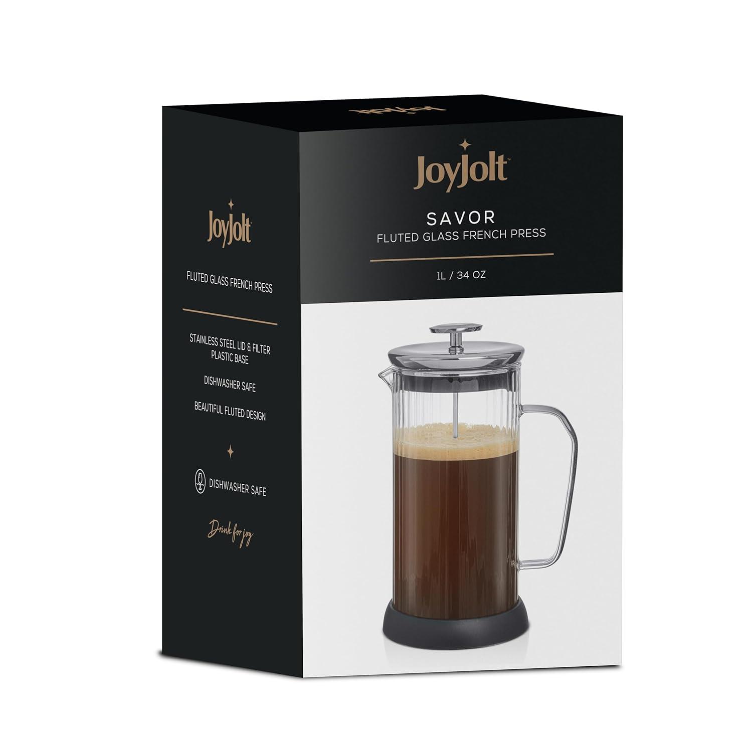 JoyJolt JG10327 JoyJolt Savor Fluted French Press Coffee and Tea Maker, 33.8oz