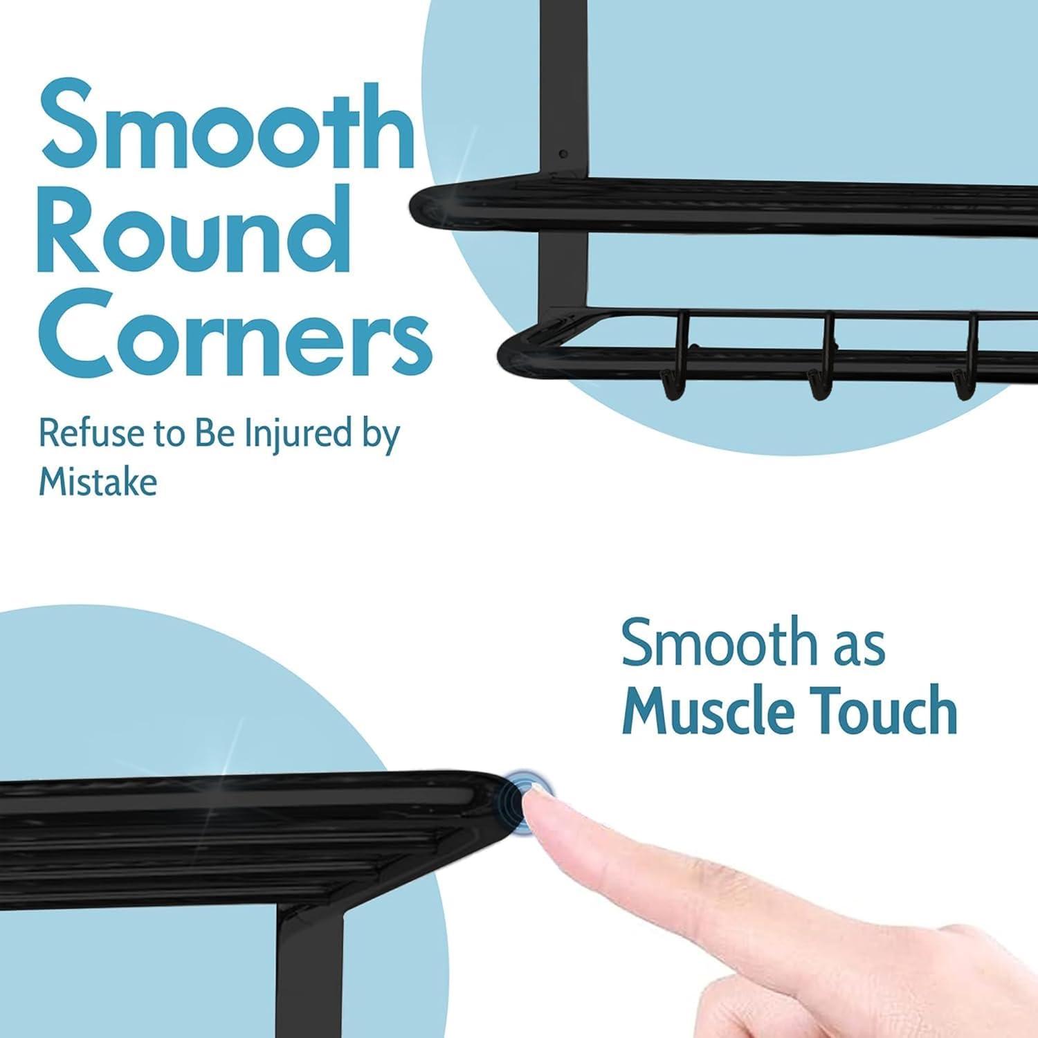 Matte Black 2-Tier Towel Rack | 24'' Wall-Mounted Bathroom Towel Shelf With Bar & 5 Hooks | Rust-Proof Stainless Steel Towel Hanger & Organizer | Space-Saving Storage