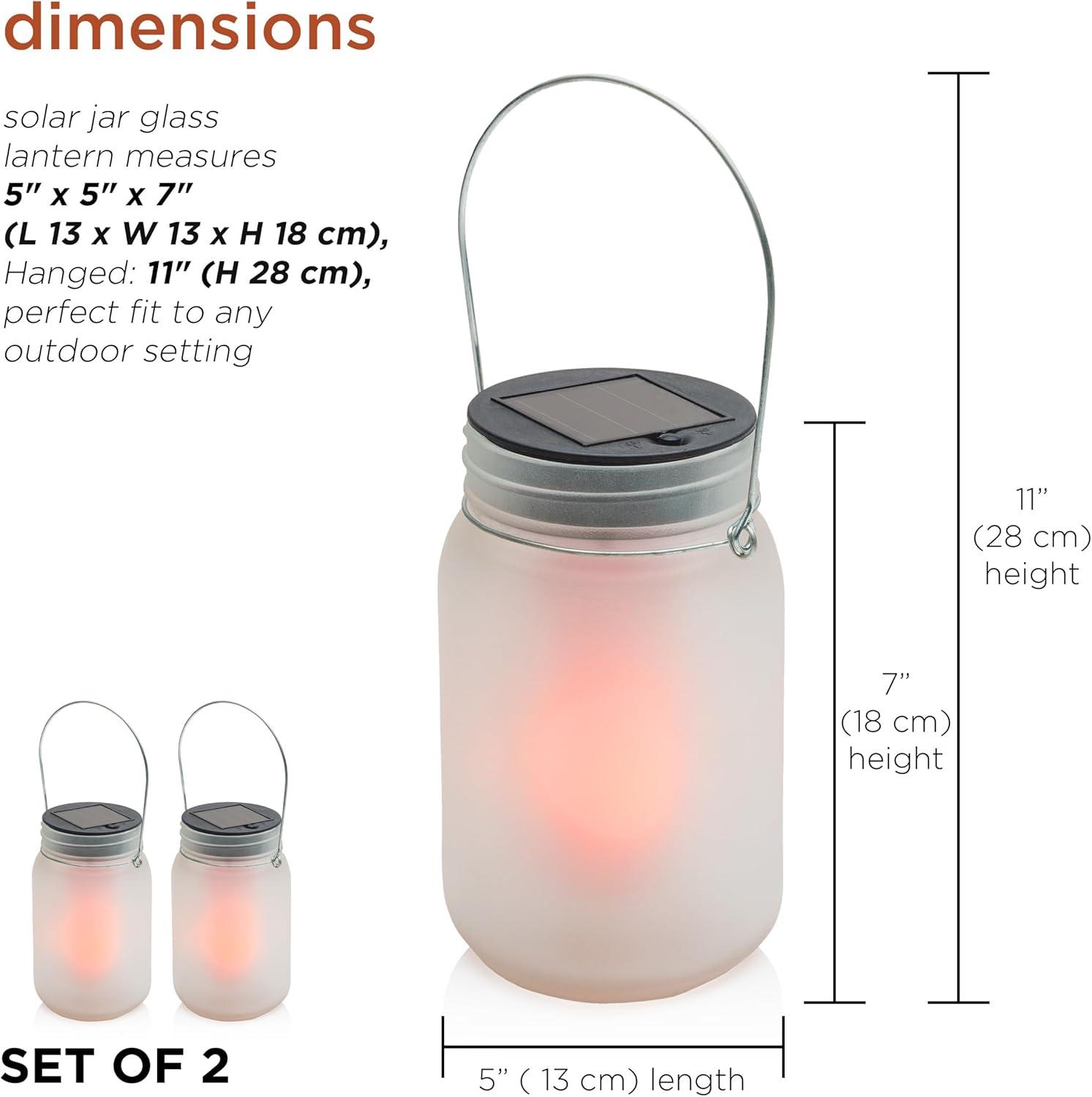 Clear Solar Powered LED Pathway Lantern Jars, Set of 2