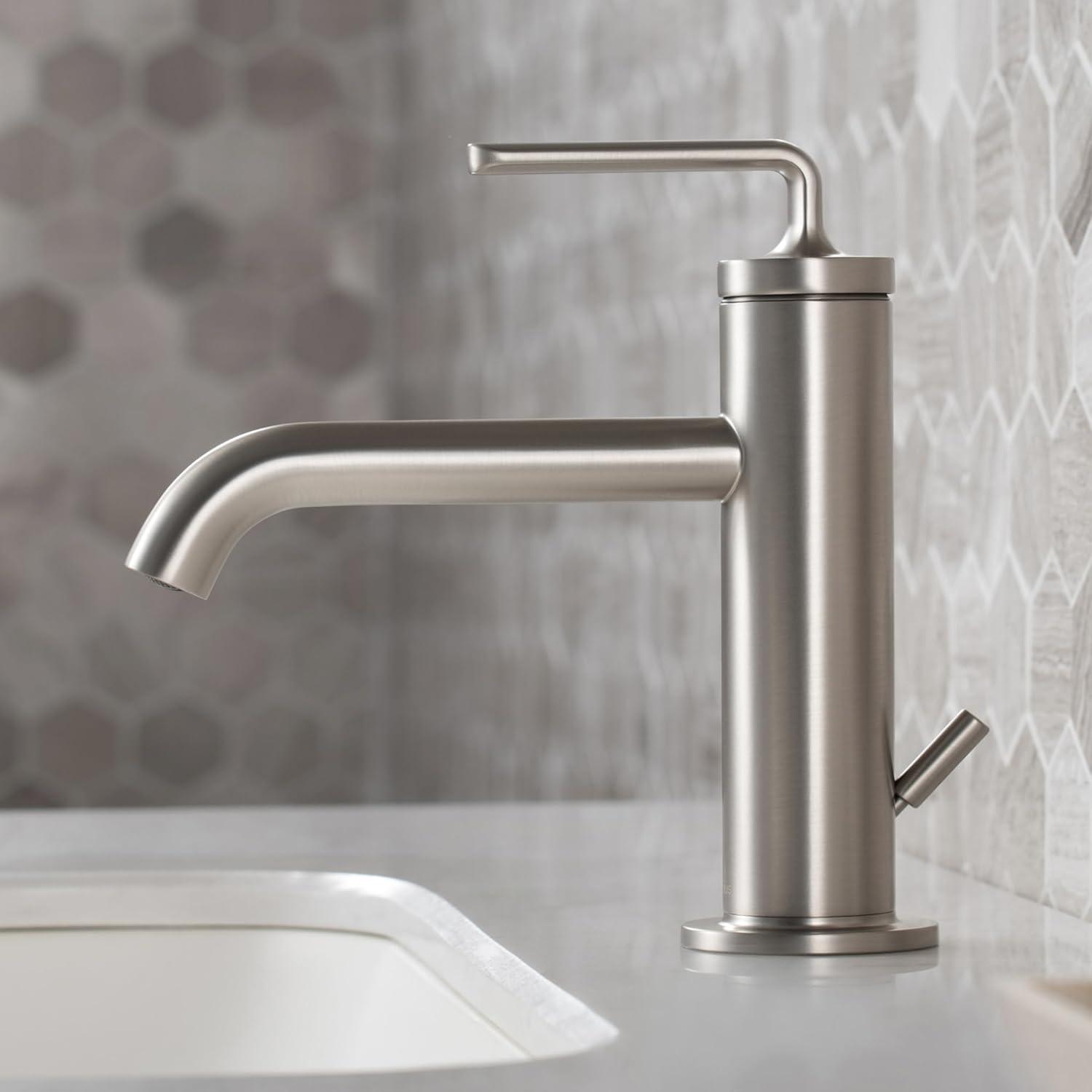 KRAUS Ramus Single Handle Bathroom Sink Faucet with Lift Rod Drain