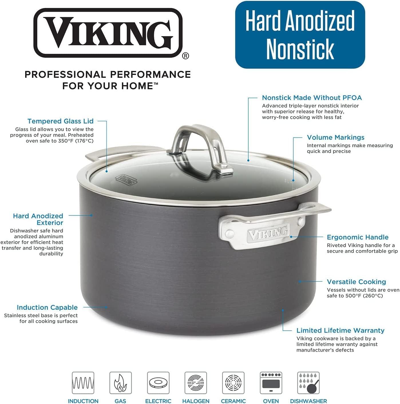 Viking 8 Quart Gray Aluminum Nonstick Stockpot with Glass Lid