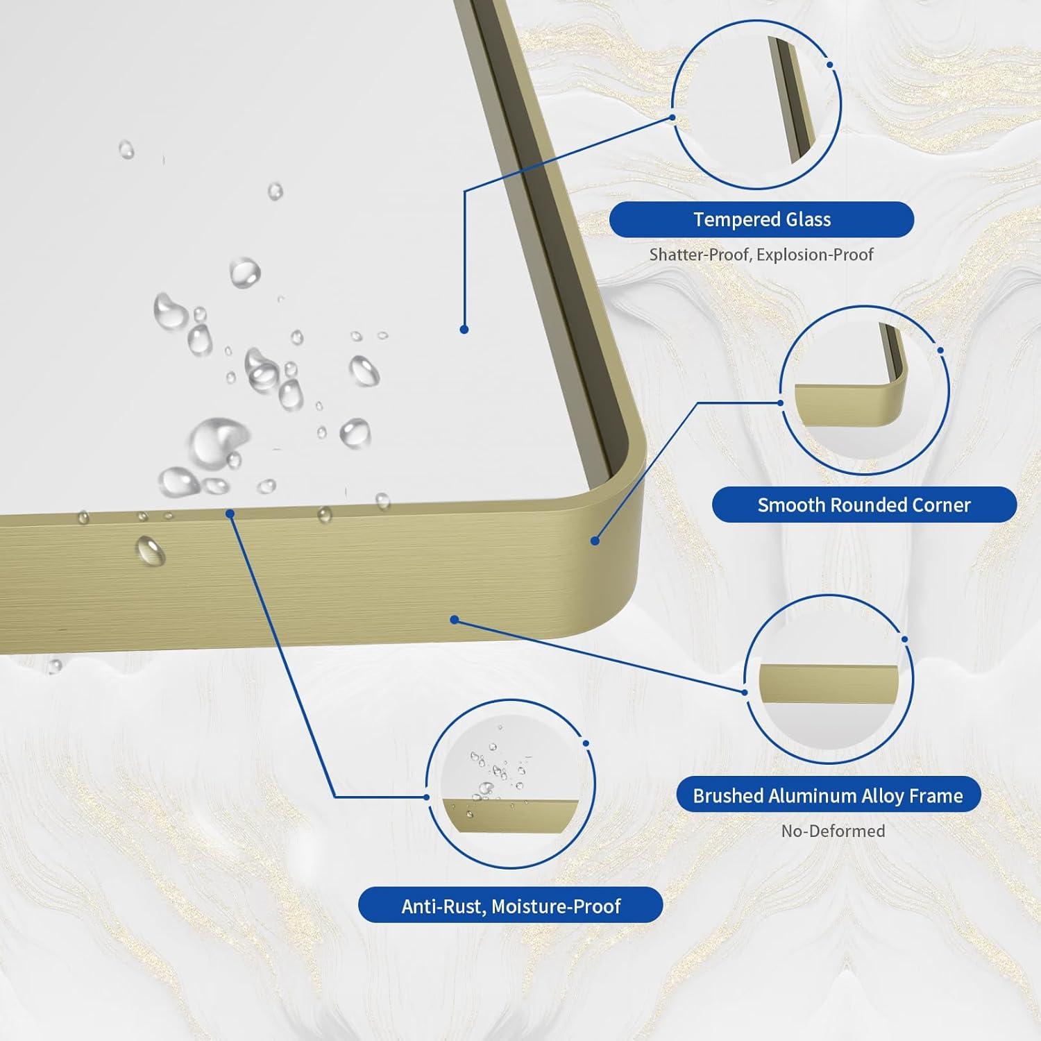 WEER Gold Bathroom Mirror, 55X30 Inch Brushed Gold Metal Frame Mirror, Rounded Rectangle Gold Bathroom Vanity Mirror for Wall, Tempered Glass, Anti-Rust, Hangs Horizontally or Vertically