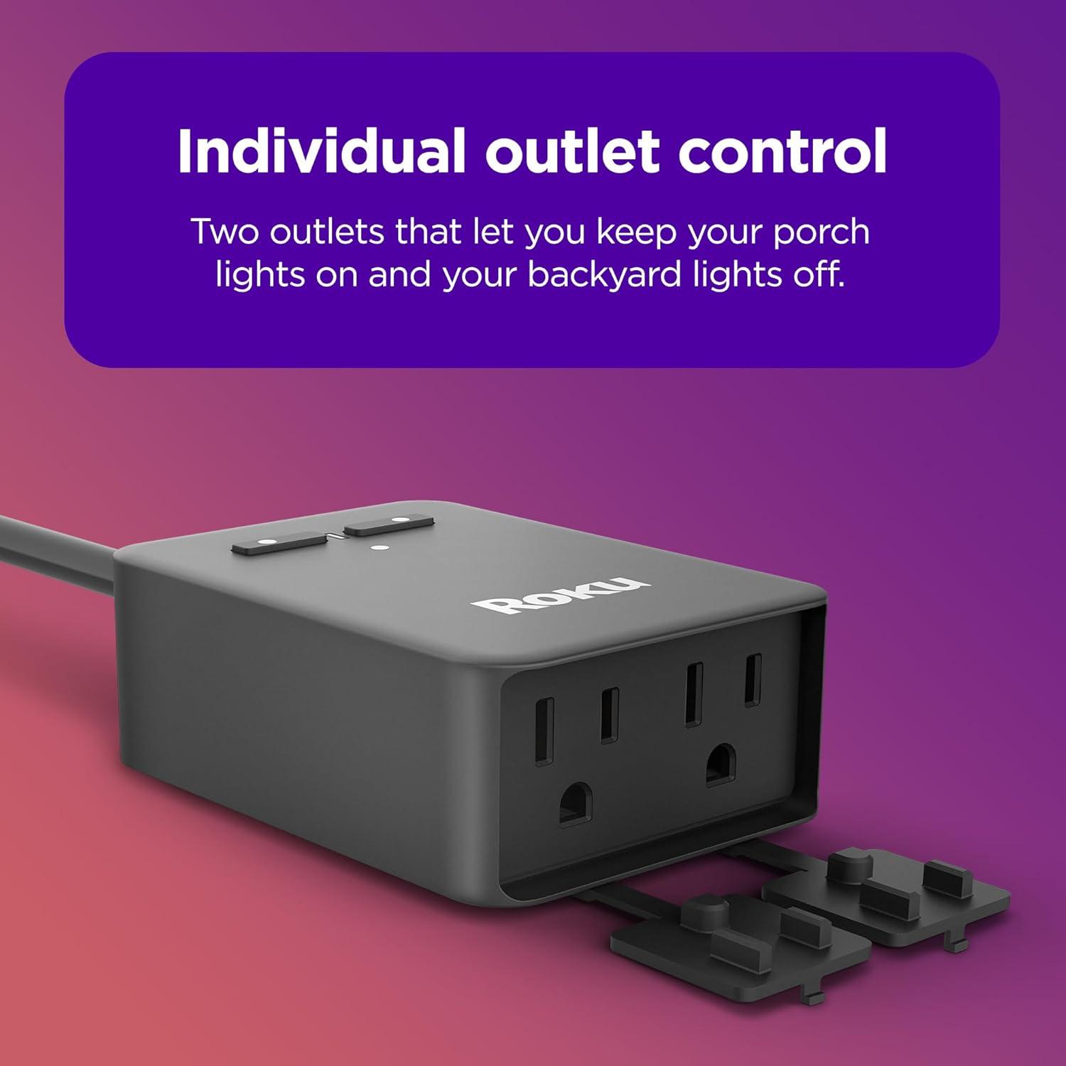Roku Smart Home Outdoor Smart Plug SE with Custom Scheduling, Independent Outlets, and IP64 Weather Resistance - 15 Amps
