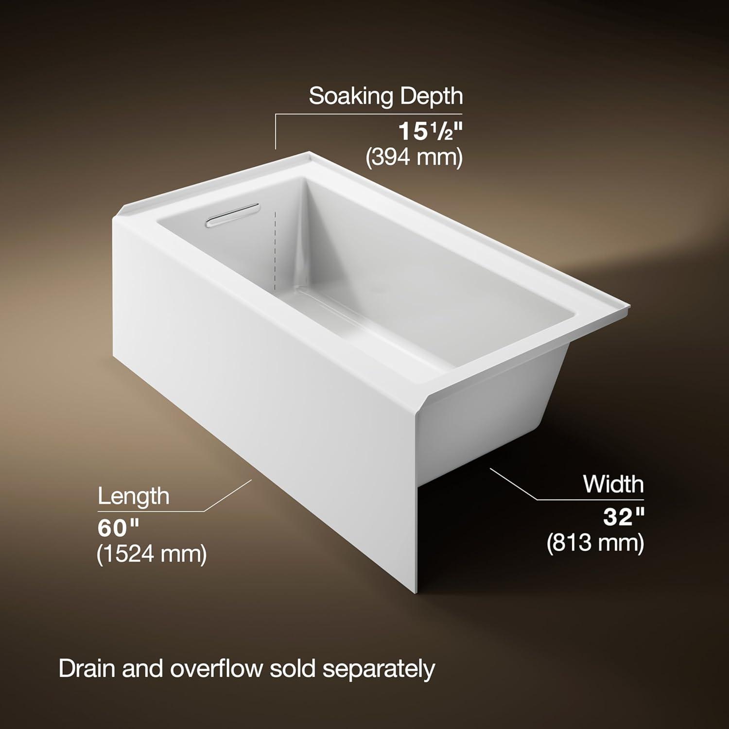 Underscore 60" x 32" Rectangular Alcove Soaking Bathtub with Integral Apron