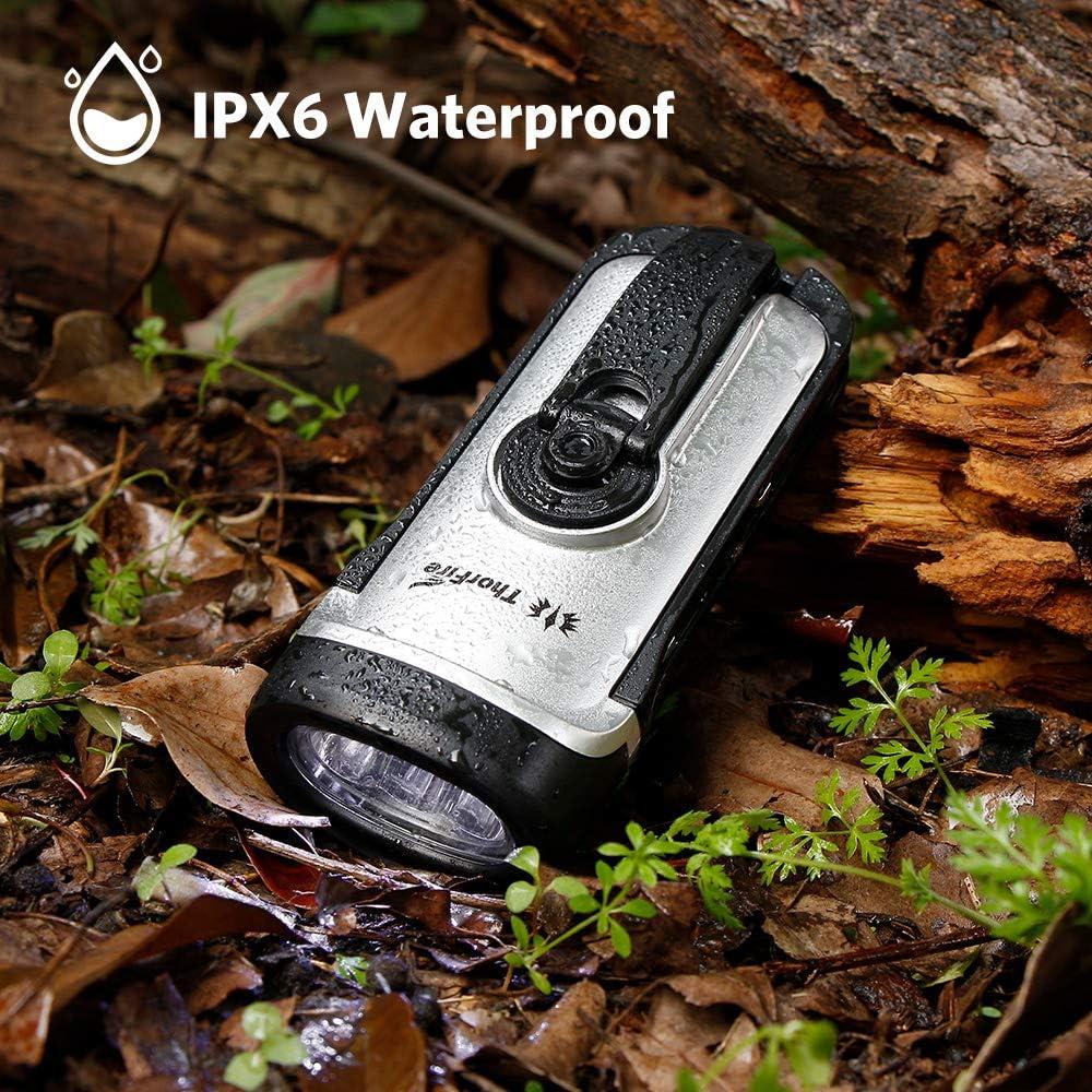 ThorFire Solar Flashlight Hand Crank Solar Powered Rechargeable Flashlight IPX6 Waterproof LED Emergency Lights Dynamo Torch Ideal for Camping Outdoor Climbing Backpack Hiking