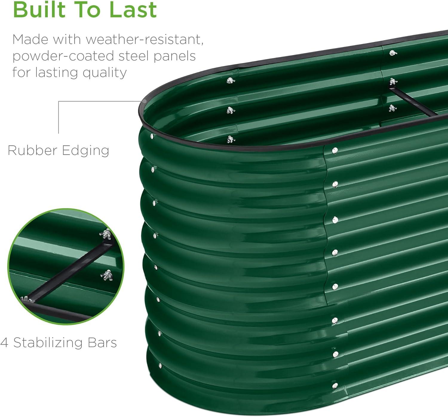 Best Choice Products 8x2x2ft Metal Raised Garden Bed, Oval Outdoor Planter Box w/ 4 Support Bars - Dark Green