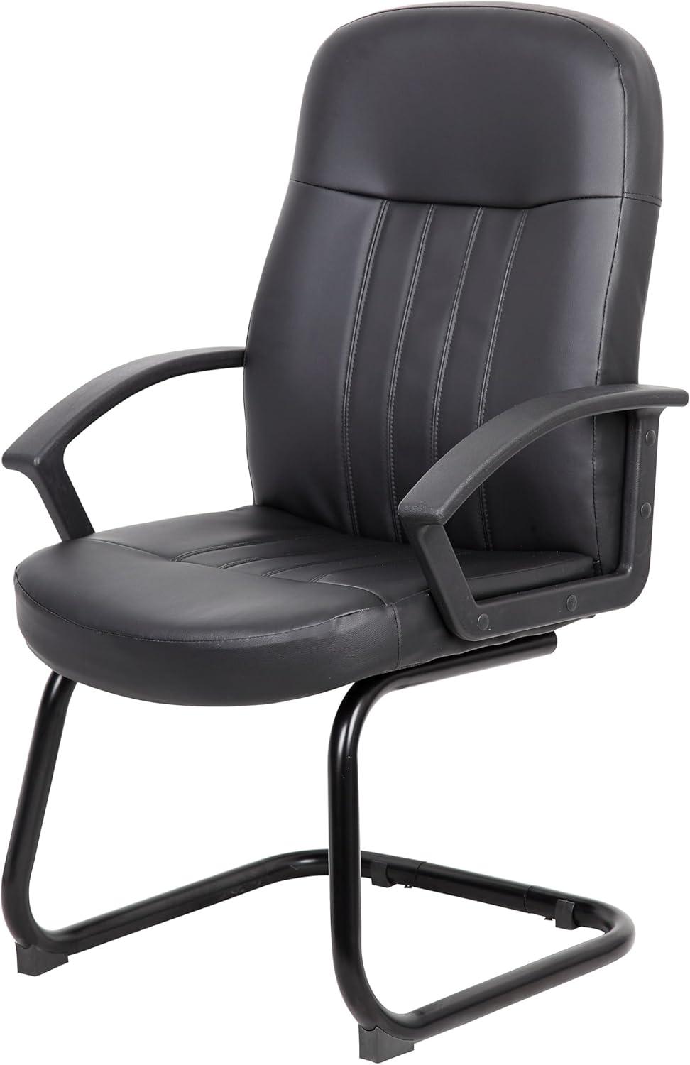 Executive Leather Budget Guest Chair Black - Boss Office Products: Metal Frame, Padded, Fixed Arms, Spot Clean