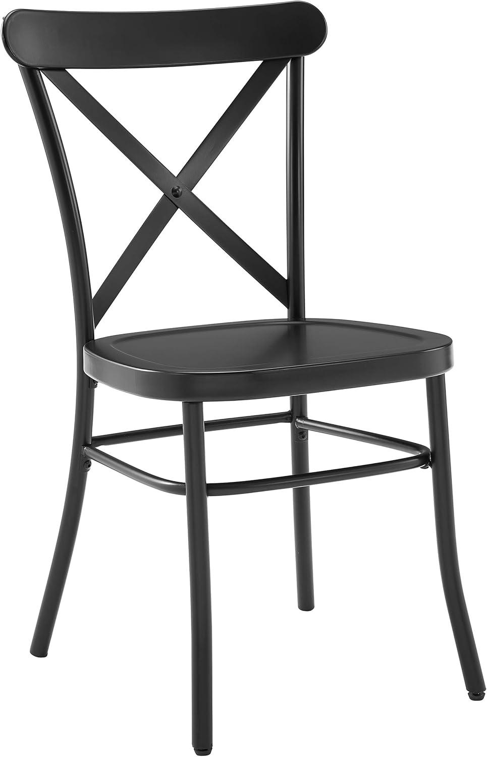 Set of 2 Camille Dining Chair Matte Black - Crosley: French Industrial Style, Steel Construction, X-Back Design