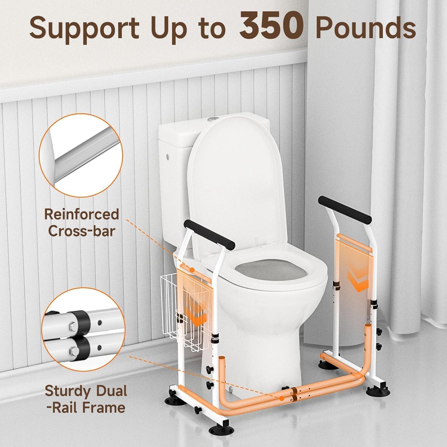 Toilet Safety Rails for Seniors, WAYES Toilet Safety Frame with Arms for Elderly, Handicap, Disabled, Adjustable Width and Height Fit for Most Toilets, 350lbs