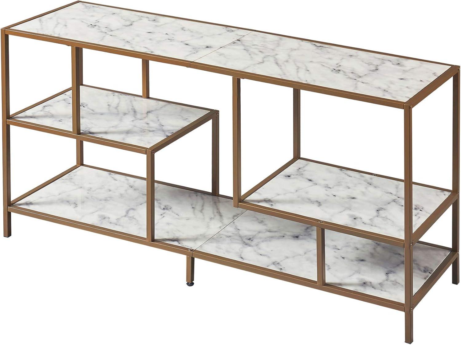 Teamson Home Marmo Sideboard Storage Cabinet TV Stand With Faux Marble Top Brass Finish For Livingroom Home Office