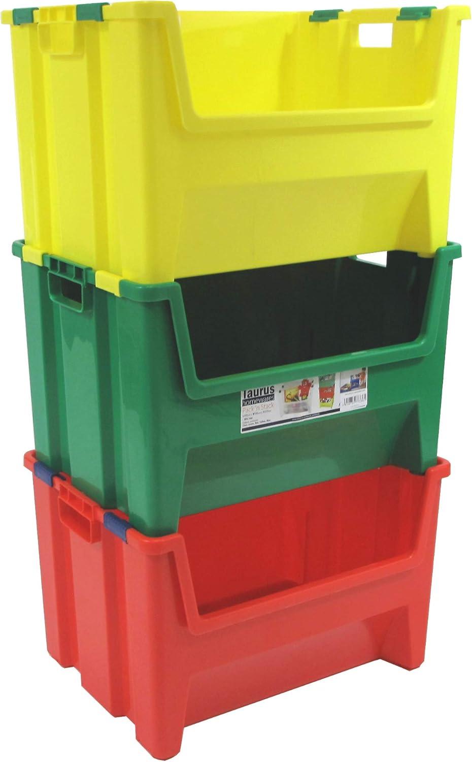 Kids Trio 13 Gallon Square Stackable Storage Bins in Red, Green, Yellow