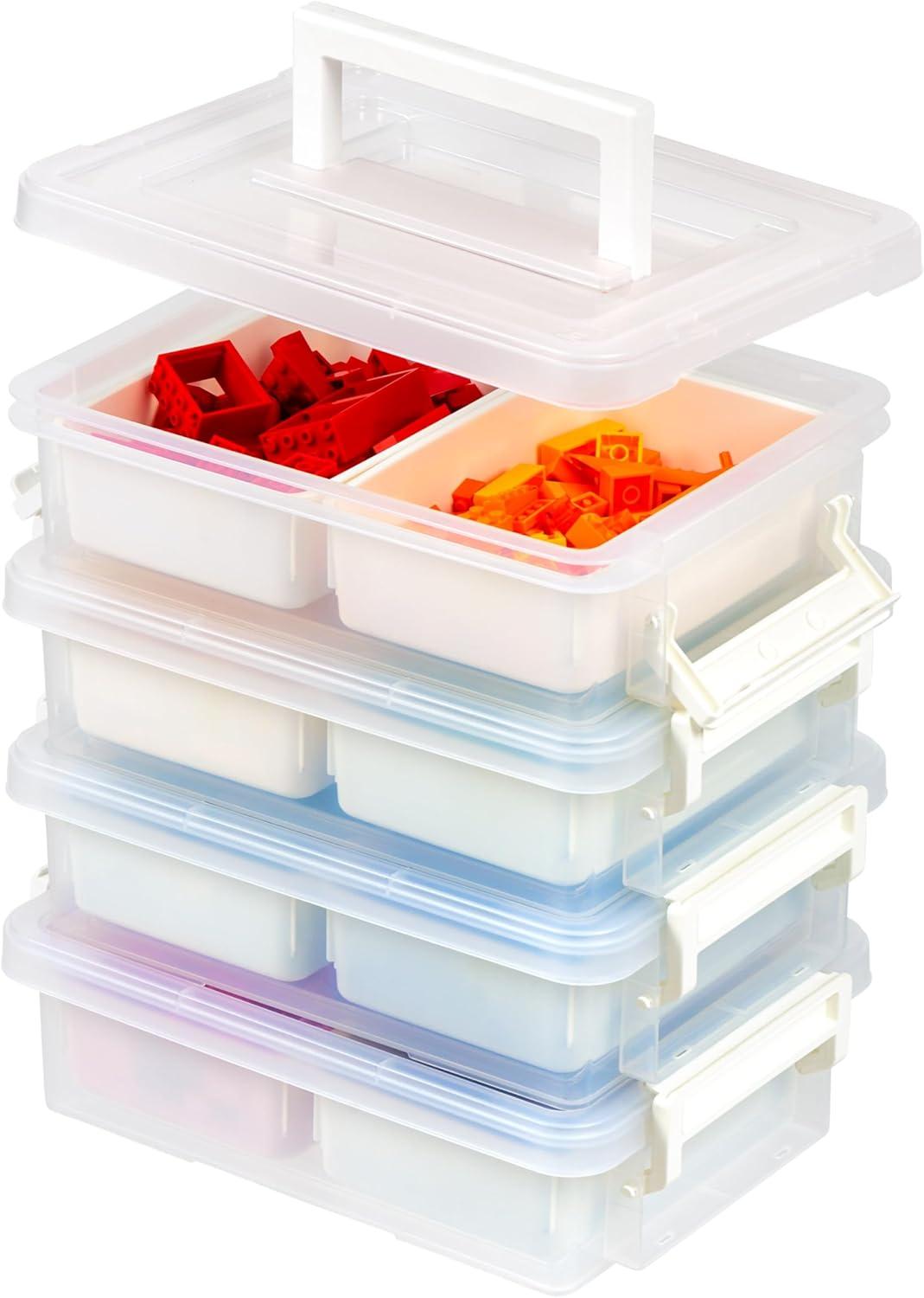 Clear Stackable Plastic Storage Boxes with Lids, 1.4qt, 4-Pack