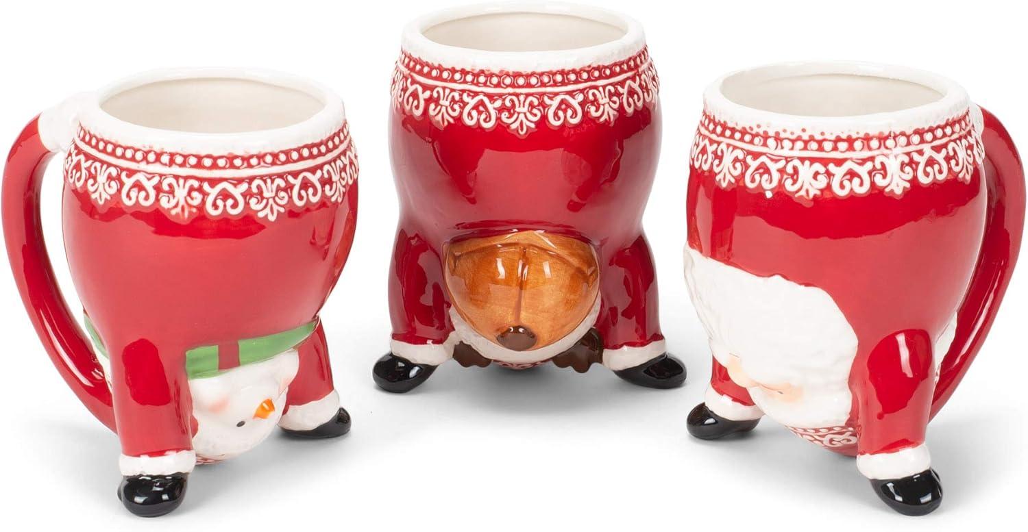 Red Ceramic Upside Down Christmas Mug Set of 3