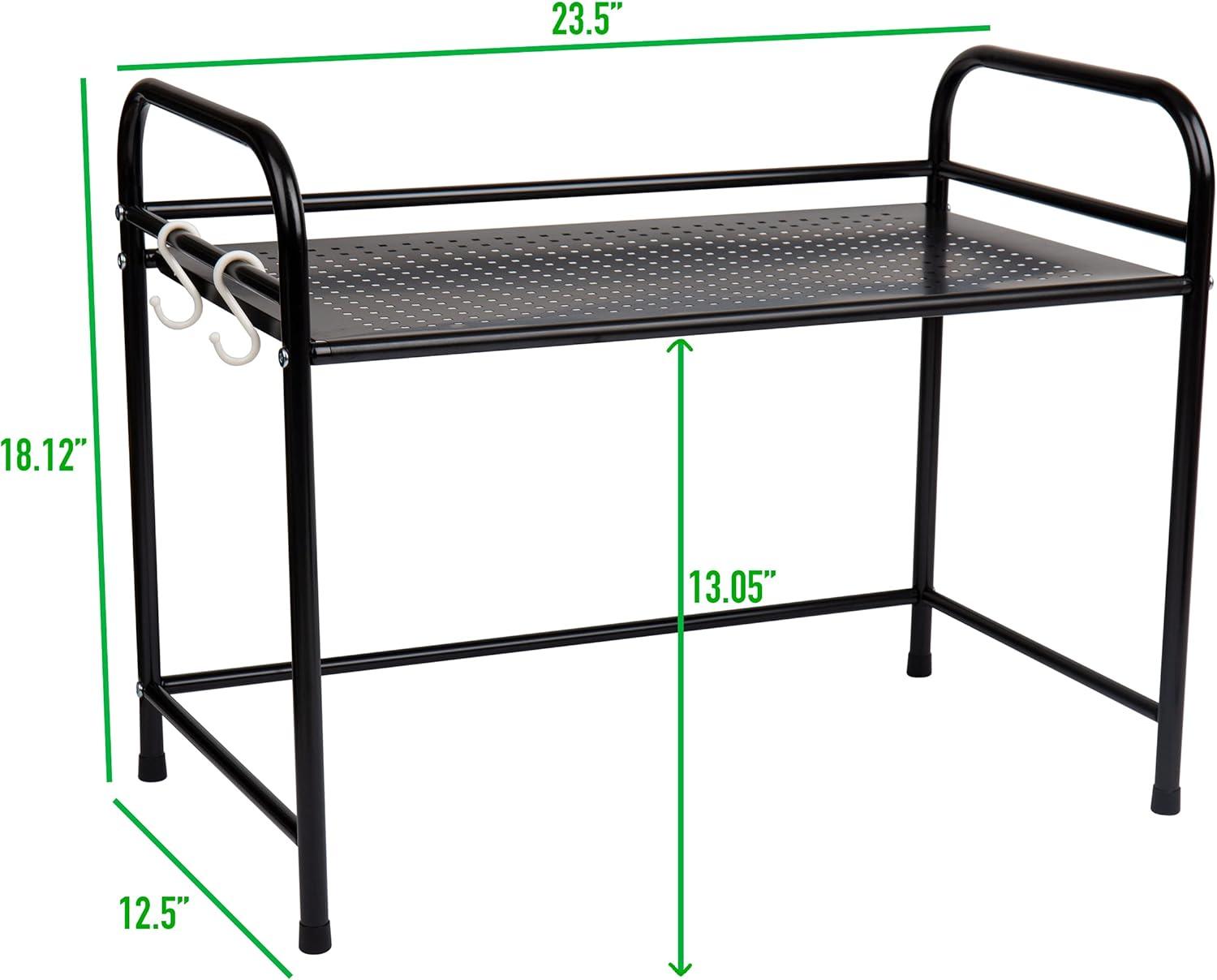 MIND READER Metal Rack Utility Shelf and Microwave Stand with Hooks on the Side (BLACK)