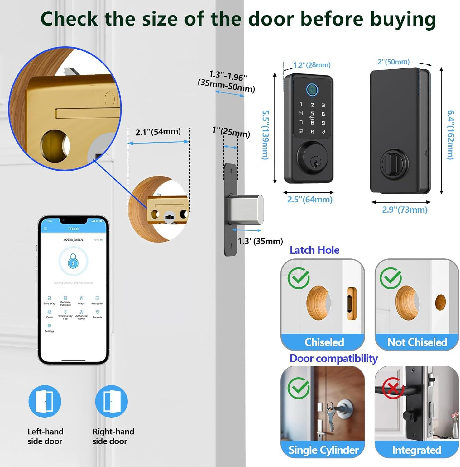 Smart Lock, Fingerprint Door Lock, Electronic Door Lock, Touchscreen Keypad Deadbolt, Black