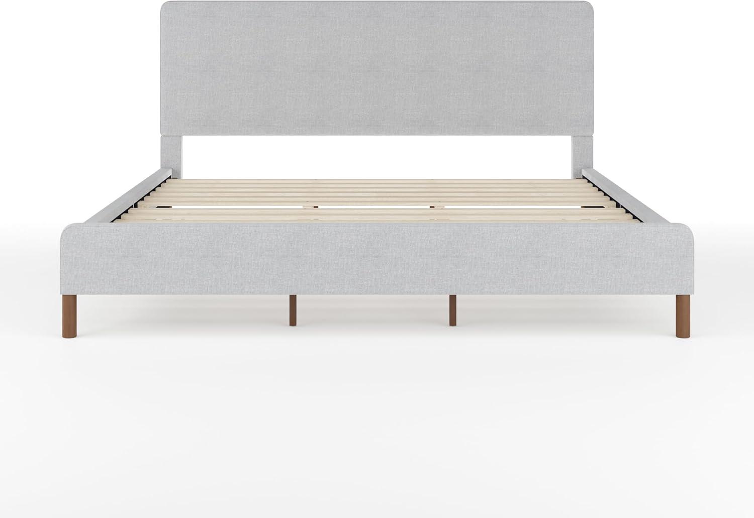 Martha Stewart Britta Upholstered Platform Bed With Piped Detail Headboard