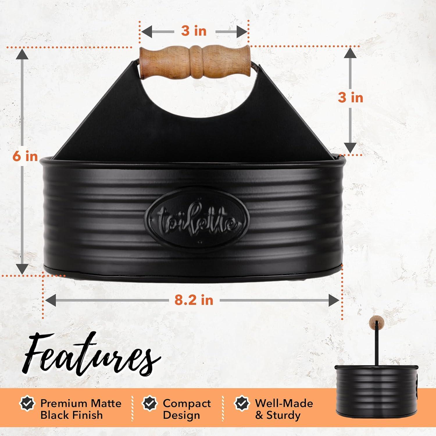 Autumn Alley Black Metal Farmhouse Bathroom Toiletries Caddy Organizer with' Toilette' Label