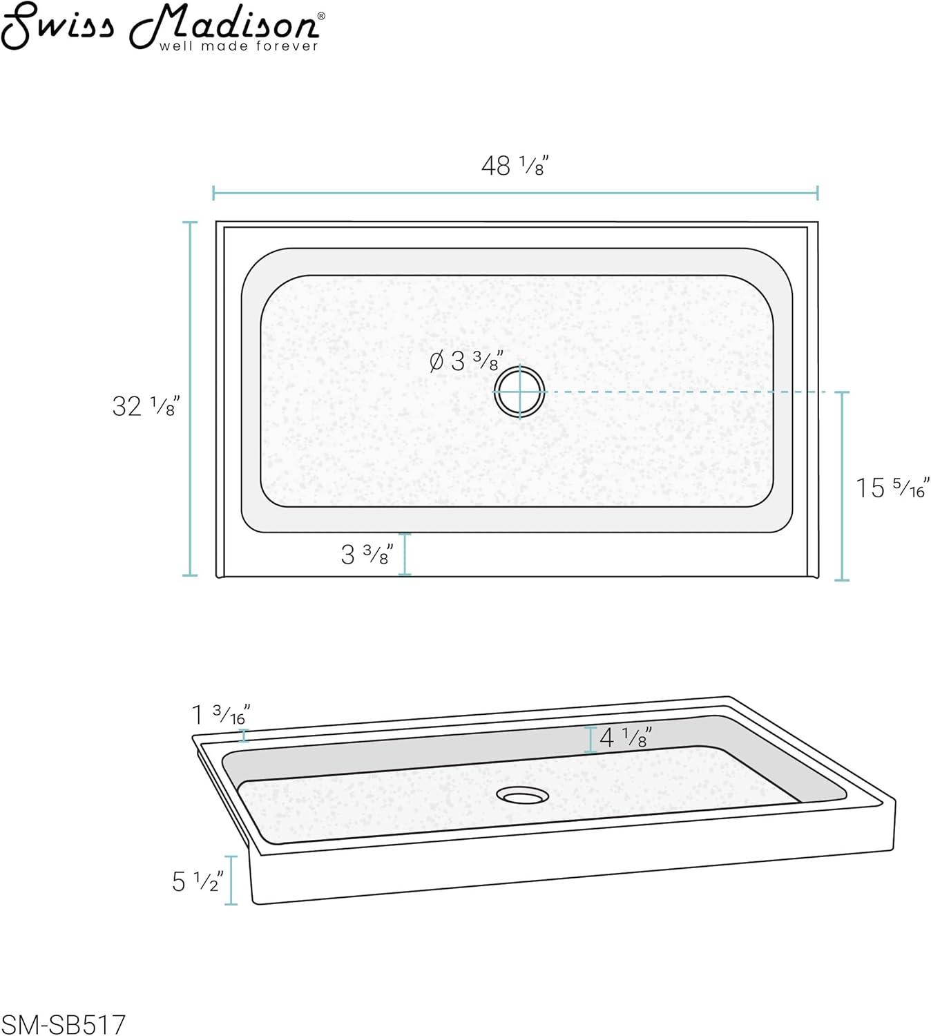 Voltaire 48" x 32" Single-Threshold, Center Drain, Shower Base