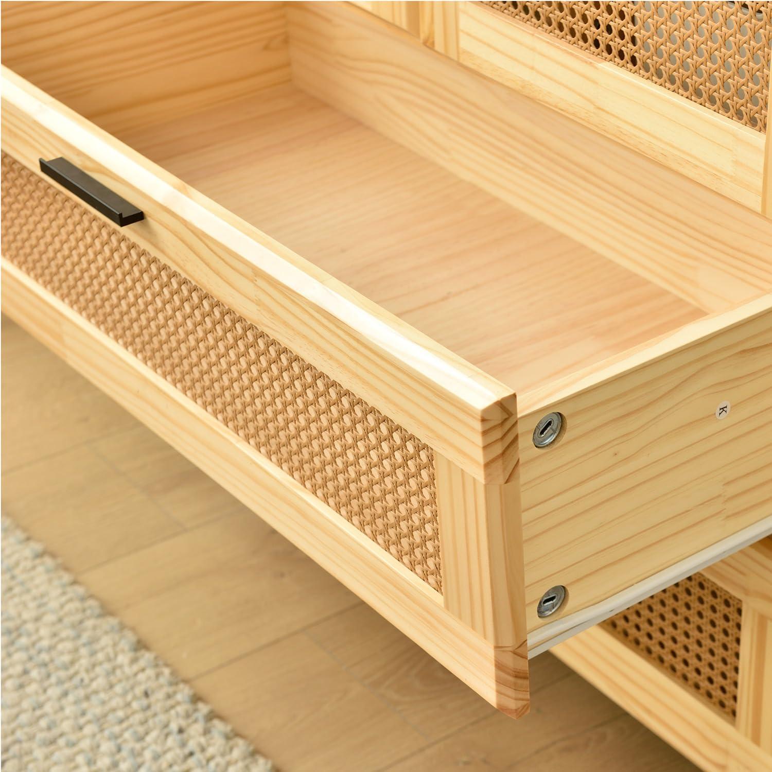 Bay Isle Home™ Solid Pine Wood Rattan Closet with 2 Drawers