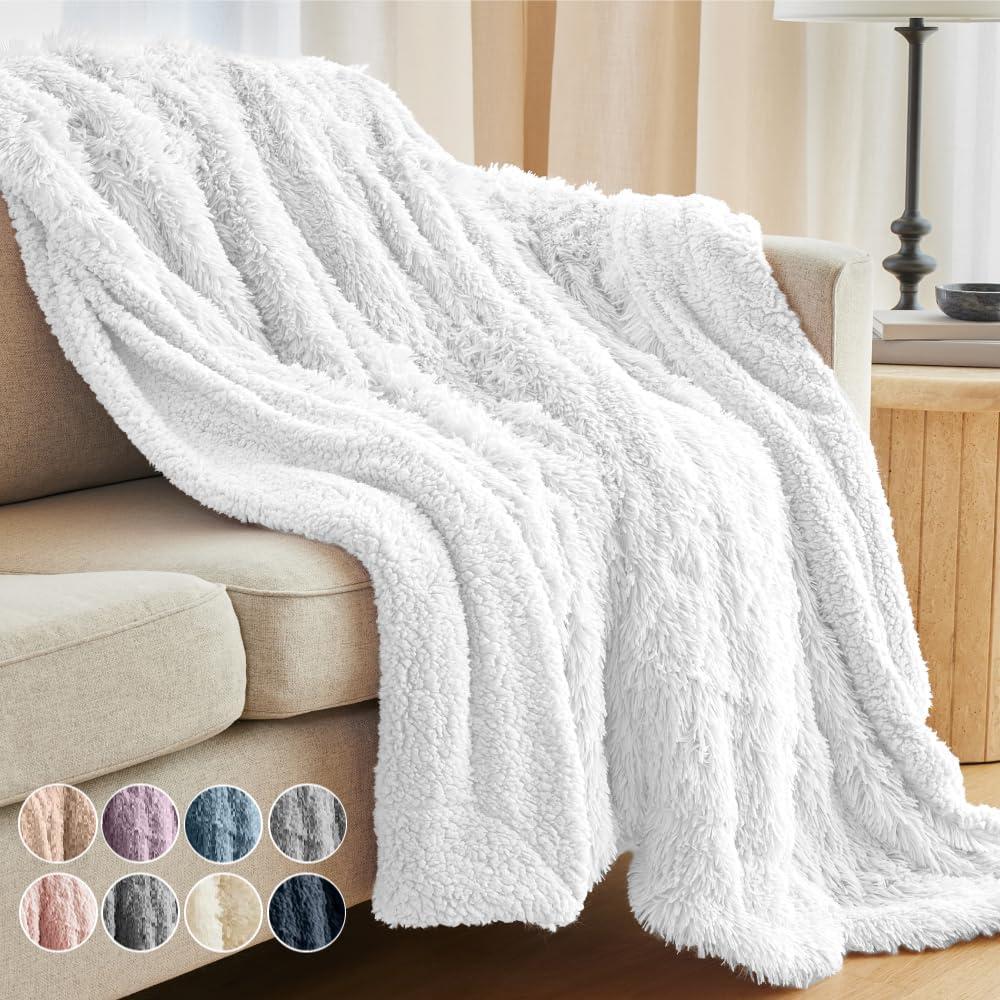 The Connecticut Home Company Throw Blanket for Sofa Couch Chair, White, 65x50