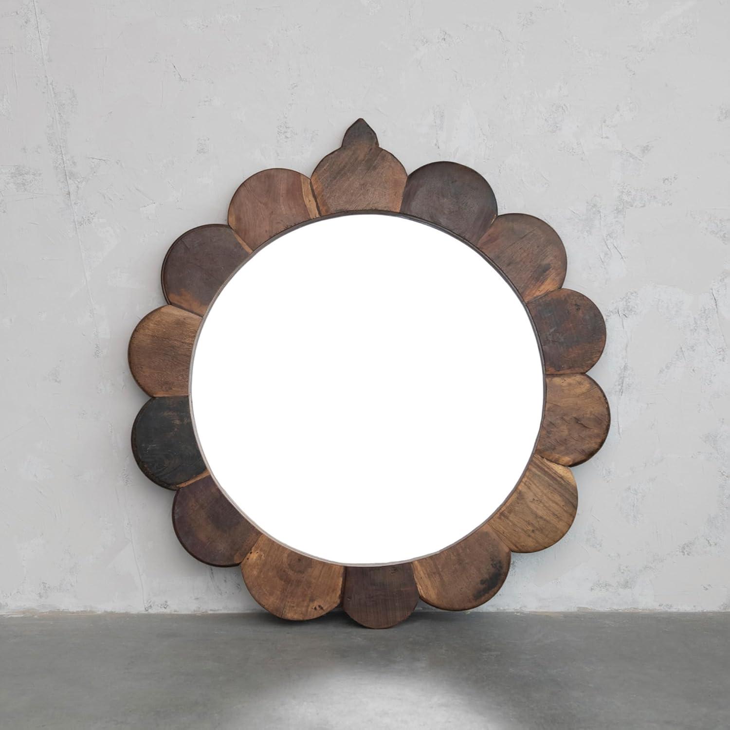 48" x 50" Natural Reclaimed Wood Scalloped Wall Mirror