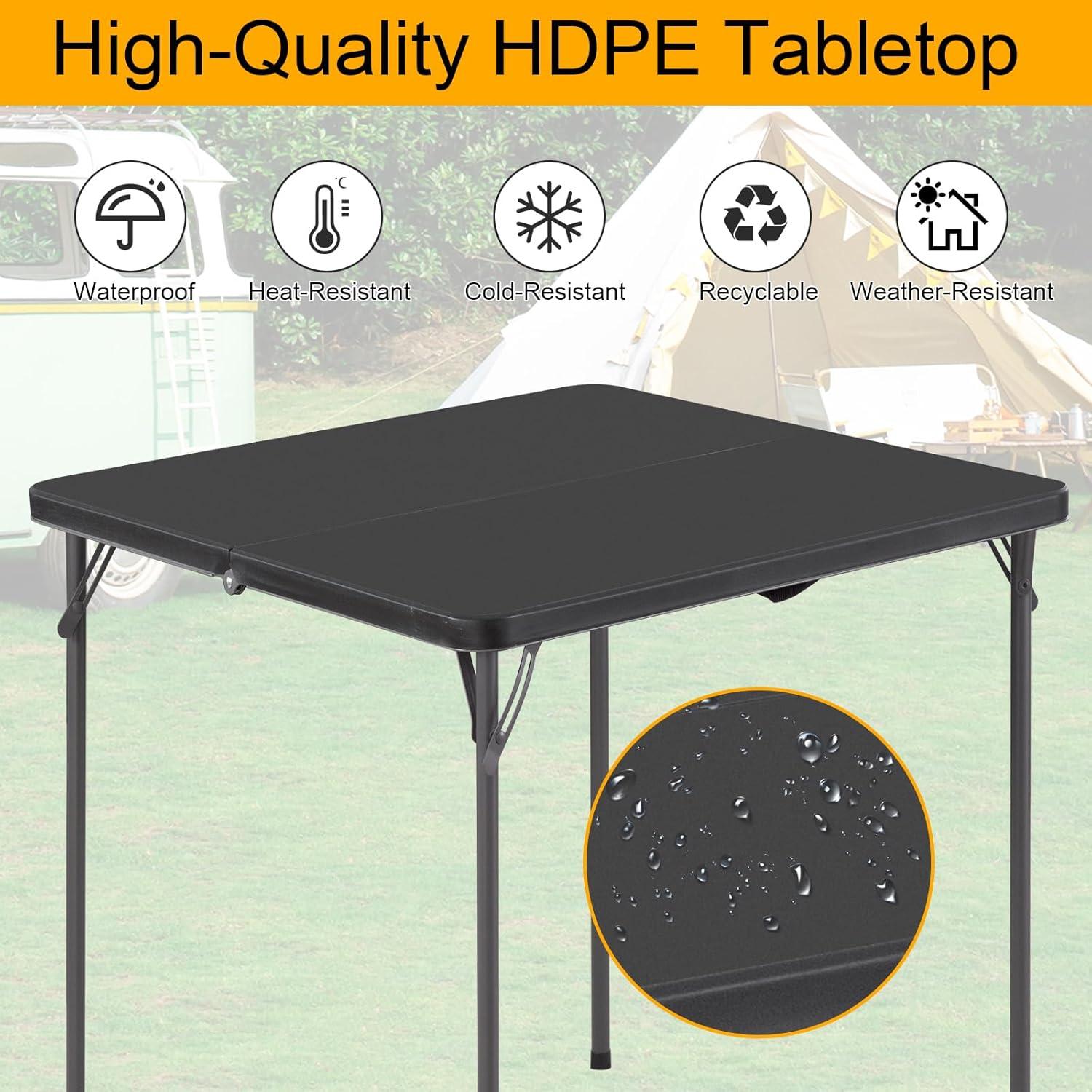 Amazon Basics 34 inch Portable Folding Dining Table with Carrying Handle, Black, 33.9 x 29.1 x 33.9 inch, Square