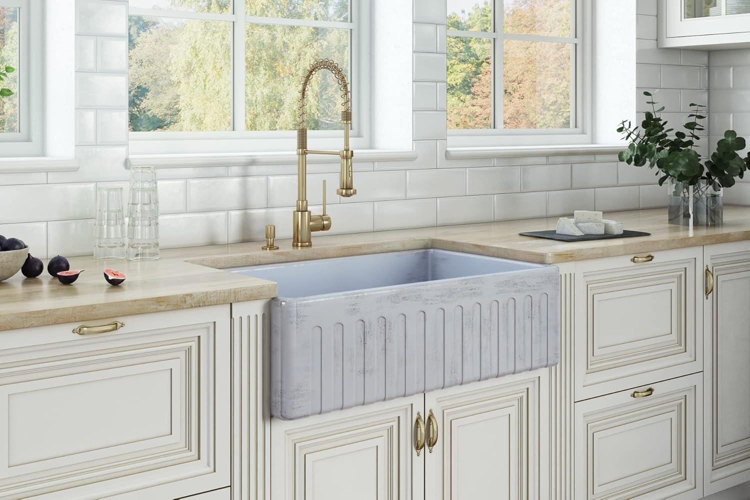 Ruvati 33 inch Fireclay Farmhouse Apron-Front Kitchen Sink Reversible