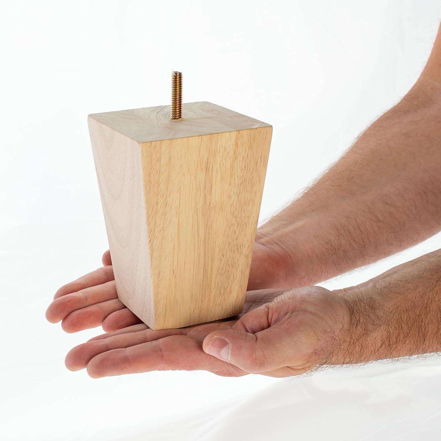 5 in. x 3-3/4 in. Stained Cherry Solid Hardwood Square Bun Foot | 4 Pack with 4 Free Insert Nuts and Drill Bit