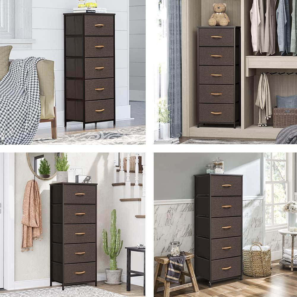 Crestlive Products  Household 5-Drawer Vertical Dresser Storage Chest Brown 17.7" L x 11.8" W x 46.1" H Dark Wood