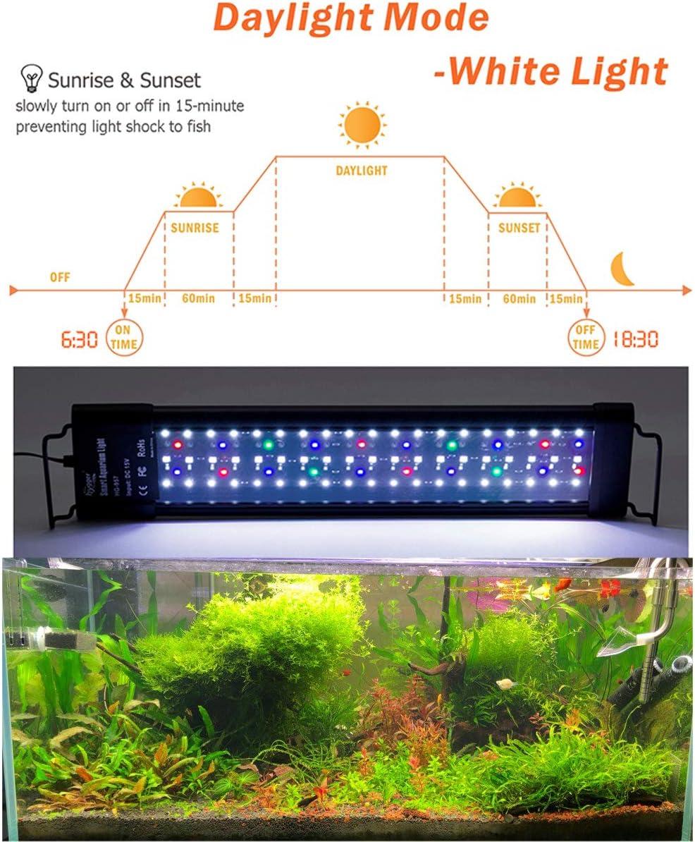 hygger Auto On Off LED Aquarium Light 18-24 Inches Dimmable 7 Colors Full Spectrum Fish Tank Light Fixture for Freshwater Planted Tank Build in Timer Sunrise Sunset