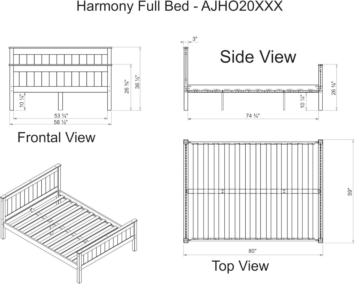 Full Harmony Kids' Bed White - Bolton Furniture: Alaterre Furniture, Platform Frame, Brazilian Pine, Kids Bedroom