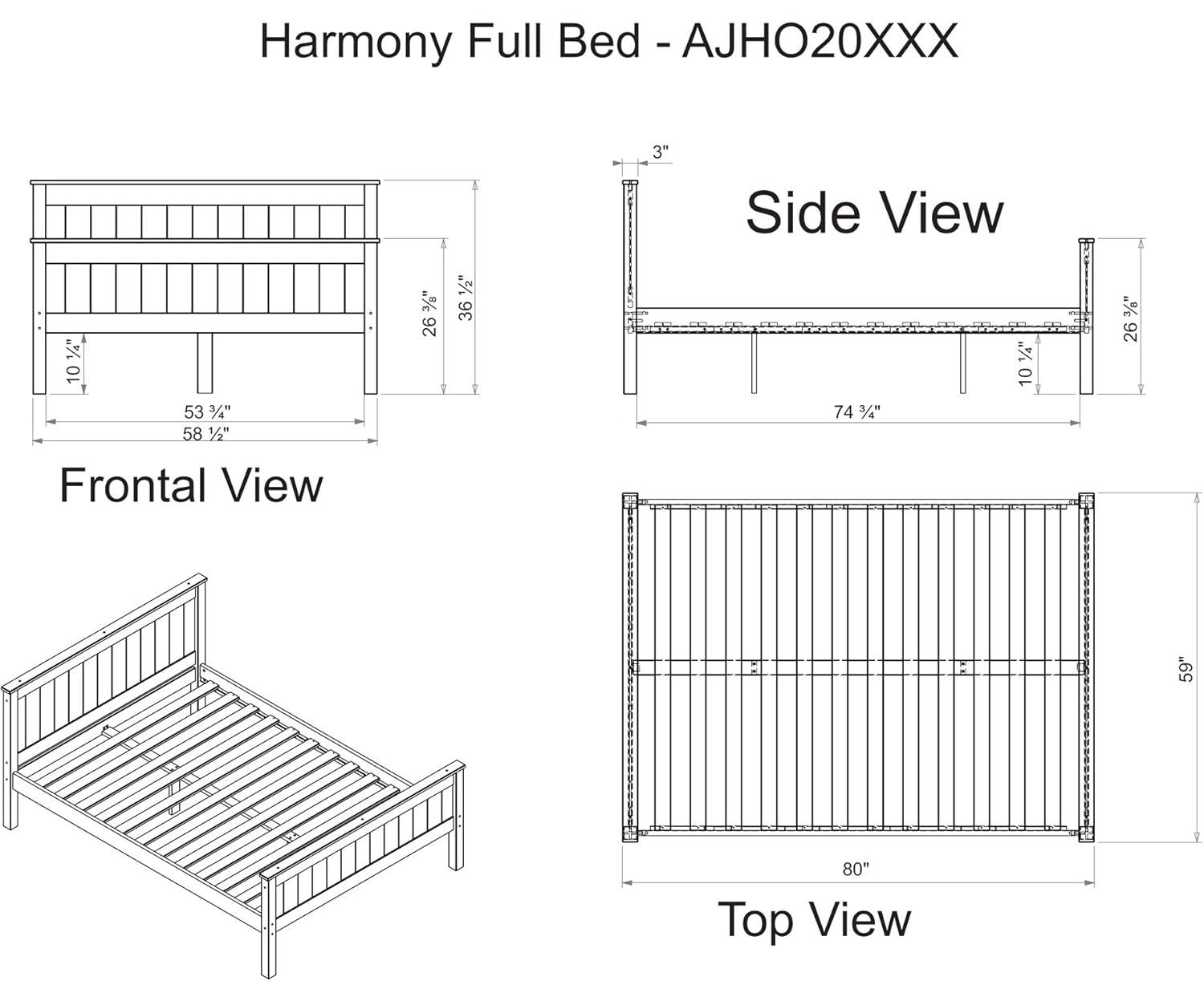 Full Harmony Kids' Bed White - Bolton Furniture: Alaterre Furniture, Platform Frame, Brazilian Pine, Kids Bedroom