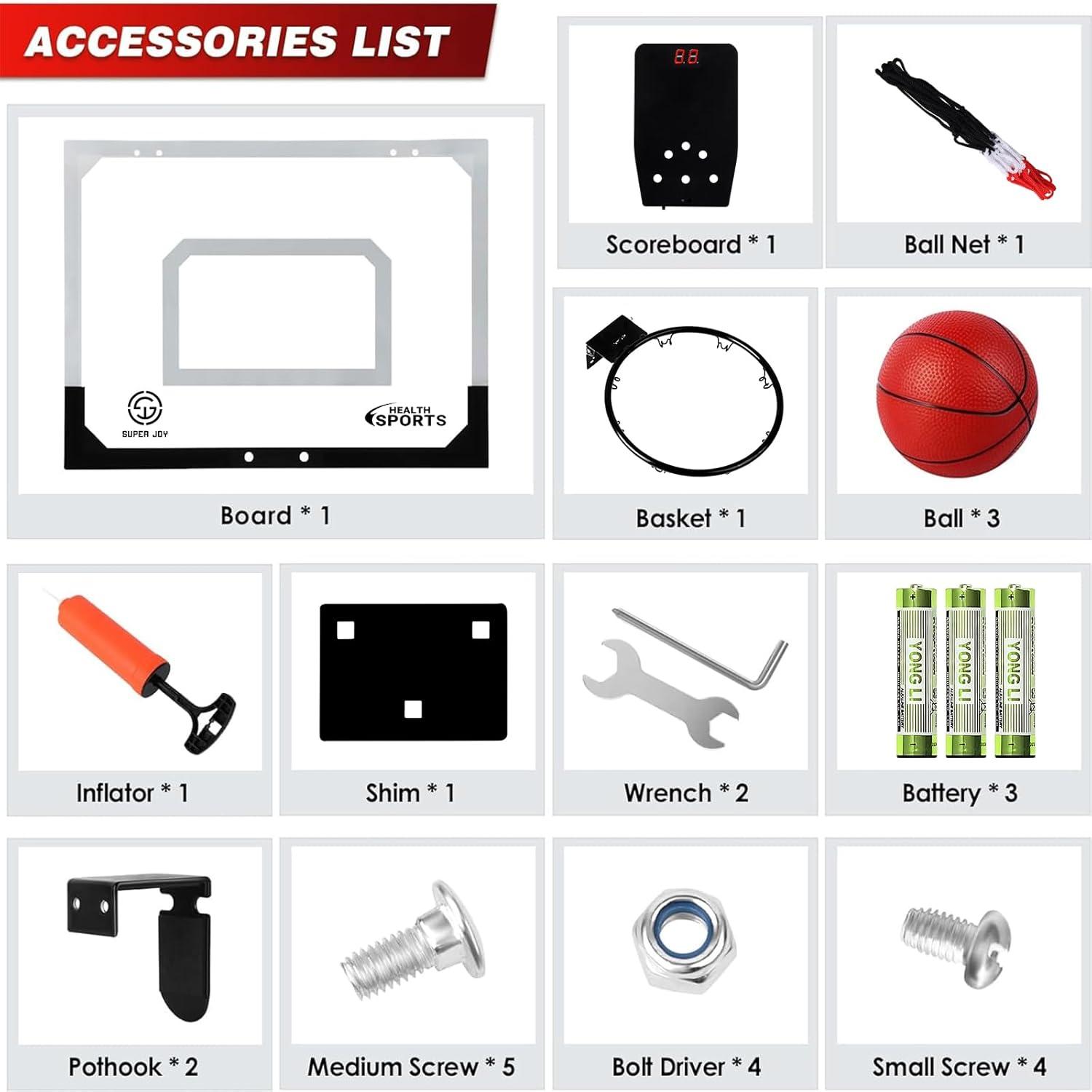 Pro Room Basketball Hoop Over The Door - Wall Mounted Basketball Hoop Set with Complete Accessories - Indoor Basketball Hoop for Kids & Adults