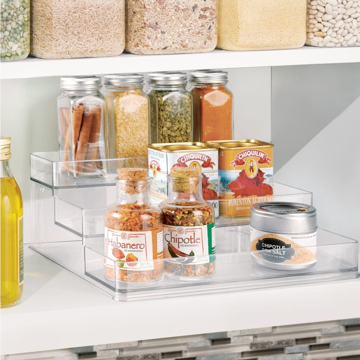 Clear 3-Tier Plastic Spice Organizer for Kitchen Cabinets