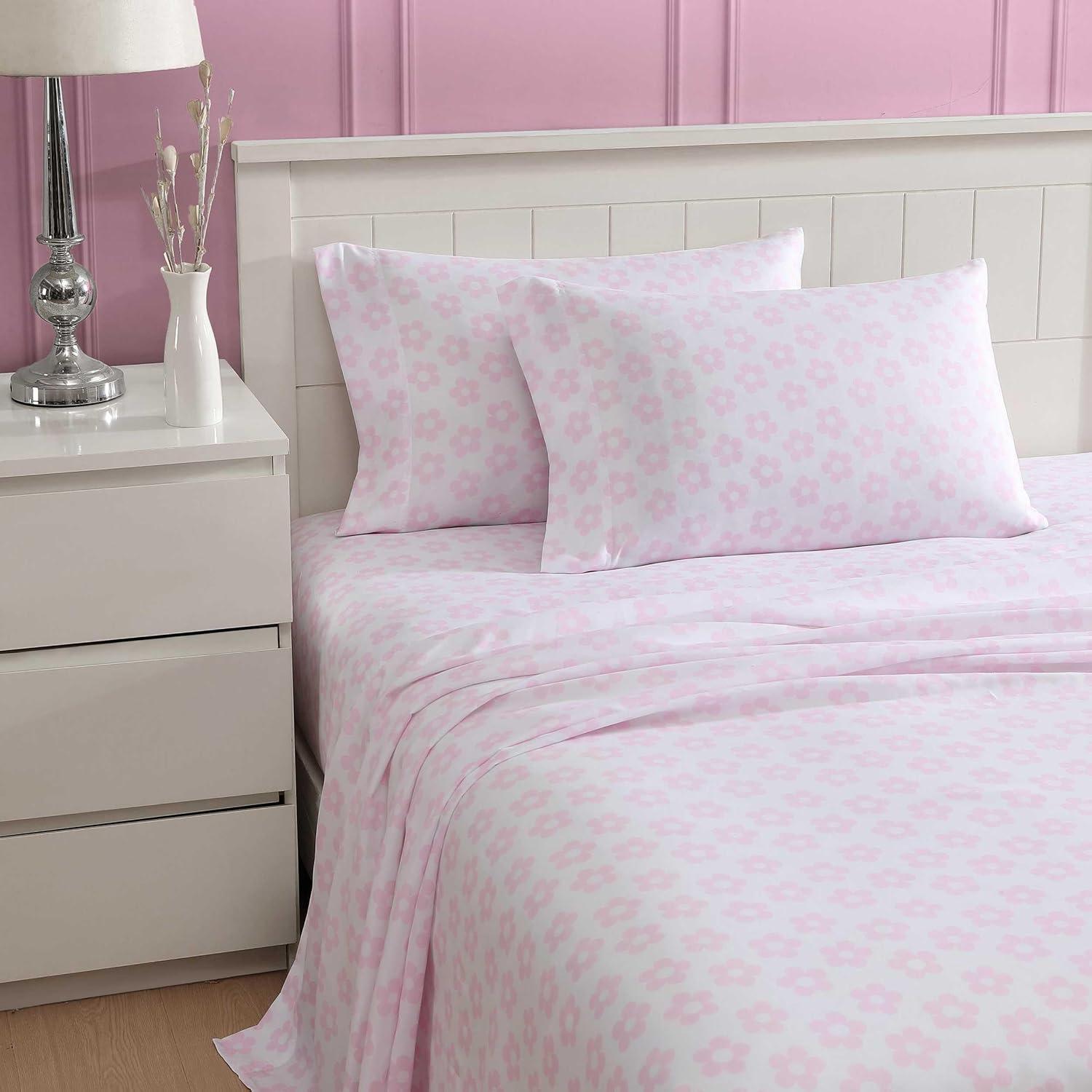 Betsey Johnson Retro Daisy Pink King Sheet Set