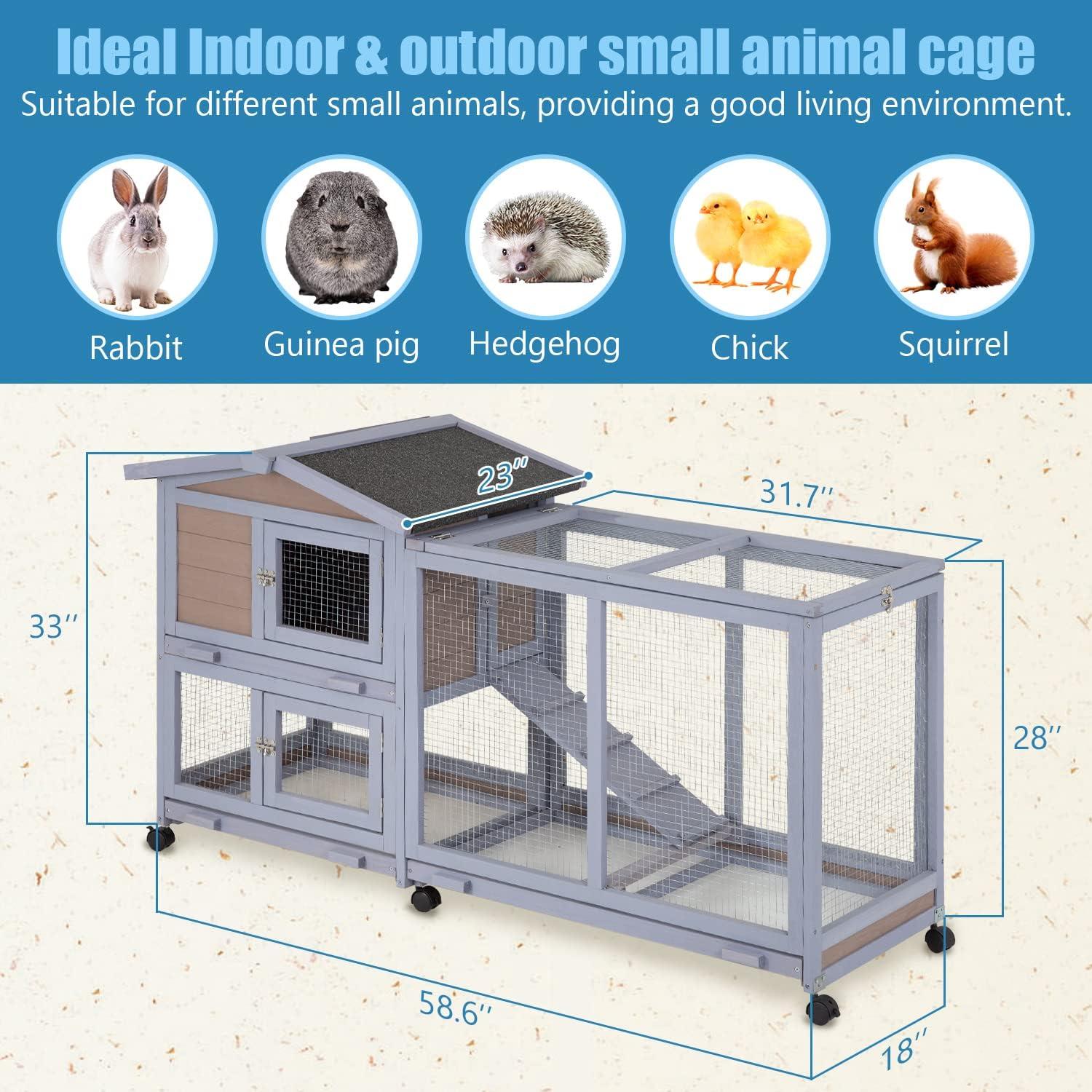 BestPet Rabbit Cage Wooden Rabbit Hutch Two Layers Chicken Coop Outdoor Indoor Guinea Pig Cage Bunny Cage Waterproof Roof Bunny Hutch with Casters and Tray