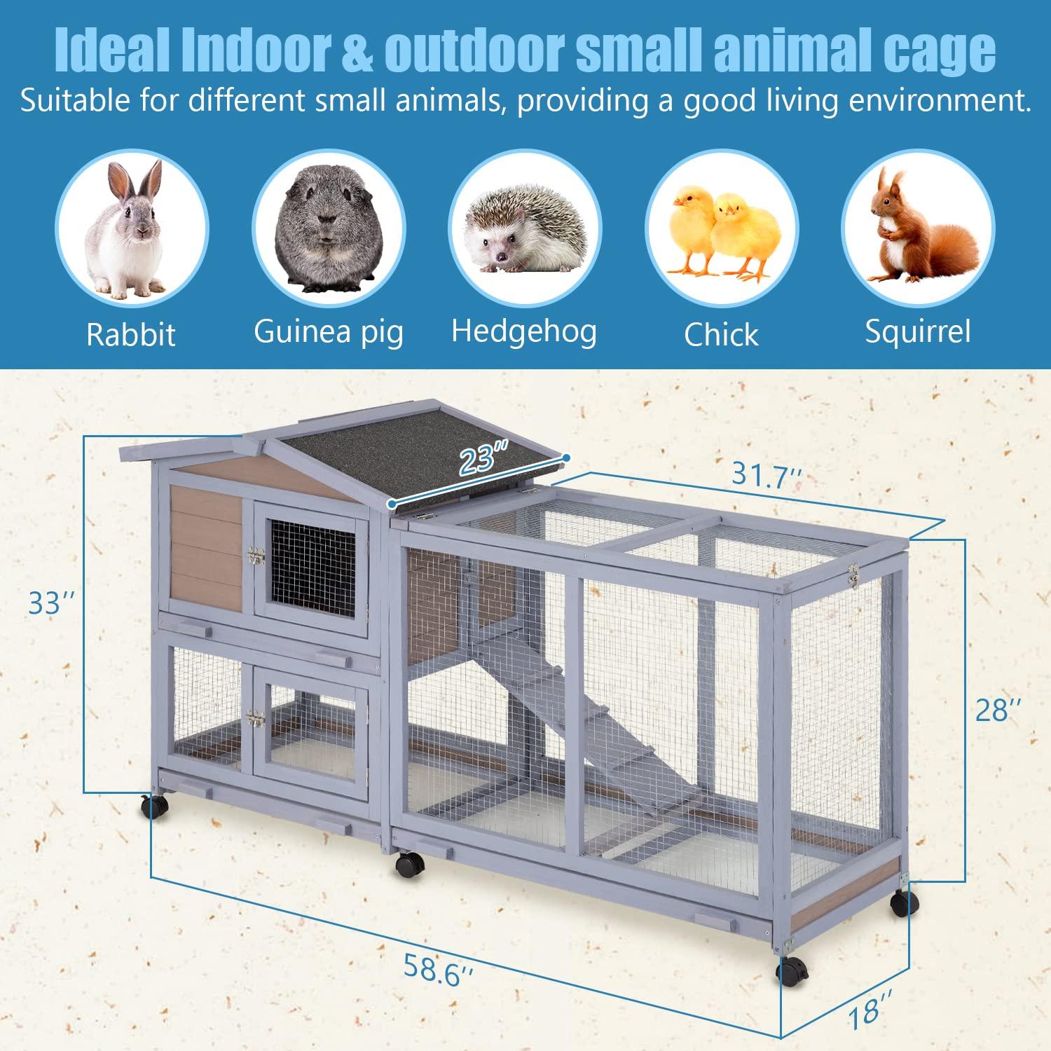 BestPet Rabbit Cage Wooden Rabbit Hutch Two Layers Chicken Coop Outdoor Indoor Guinea Pig Cage Bunny Cage Waterproof Roof Bunny Hutch with Casters and Tray