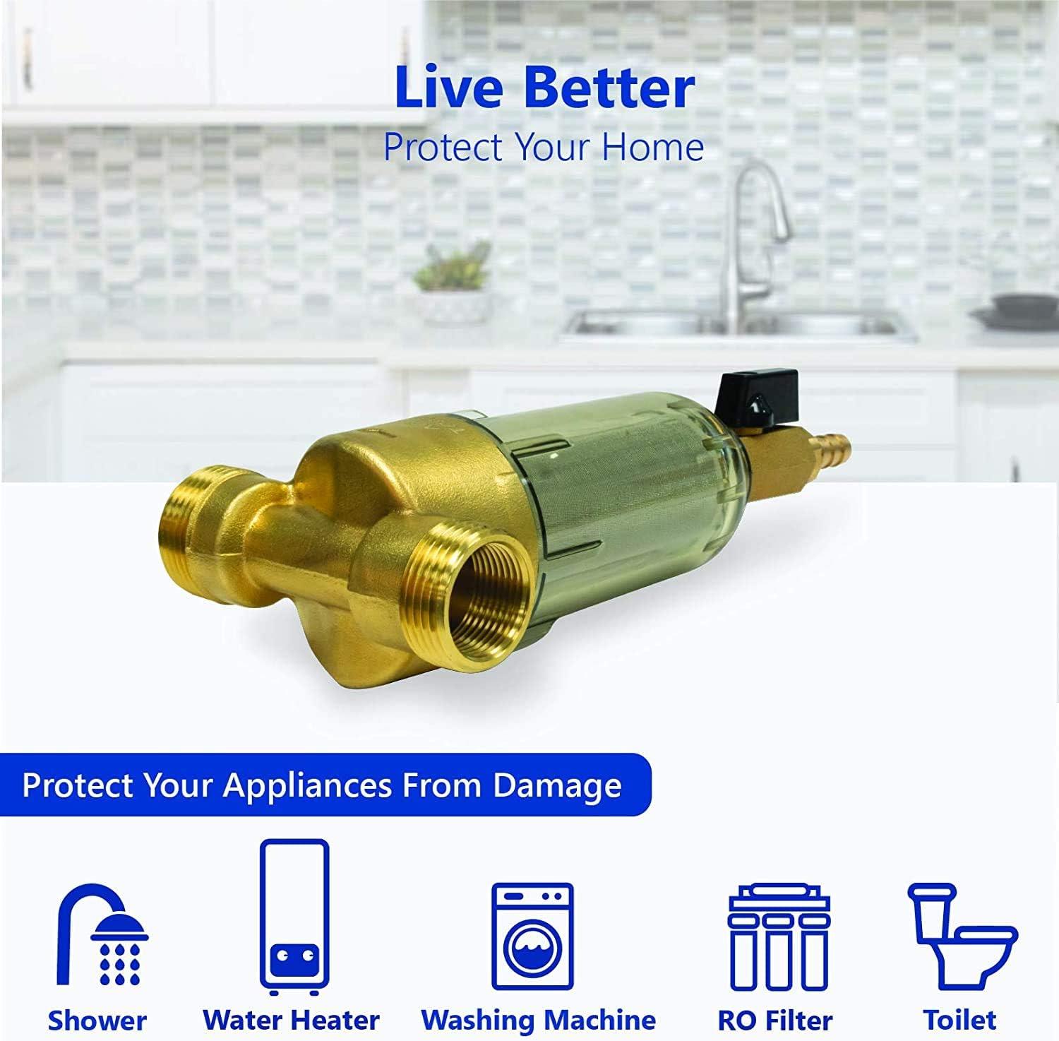 Express Water Whole House Sediment Water Filter – Spin Down Home Water Filtration System – 50 Micron Reusable Sediment Filter Cartridge – 1” and 3/4" Compatible with Filter, Mounting Bracket, Adapters