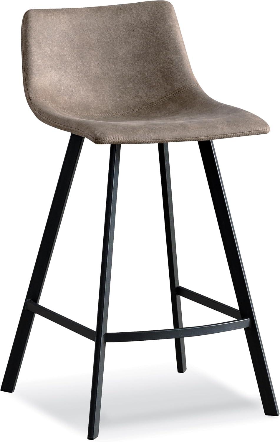 Gray Faux Leather and Black Metal Counter Stools, Set of 2