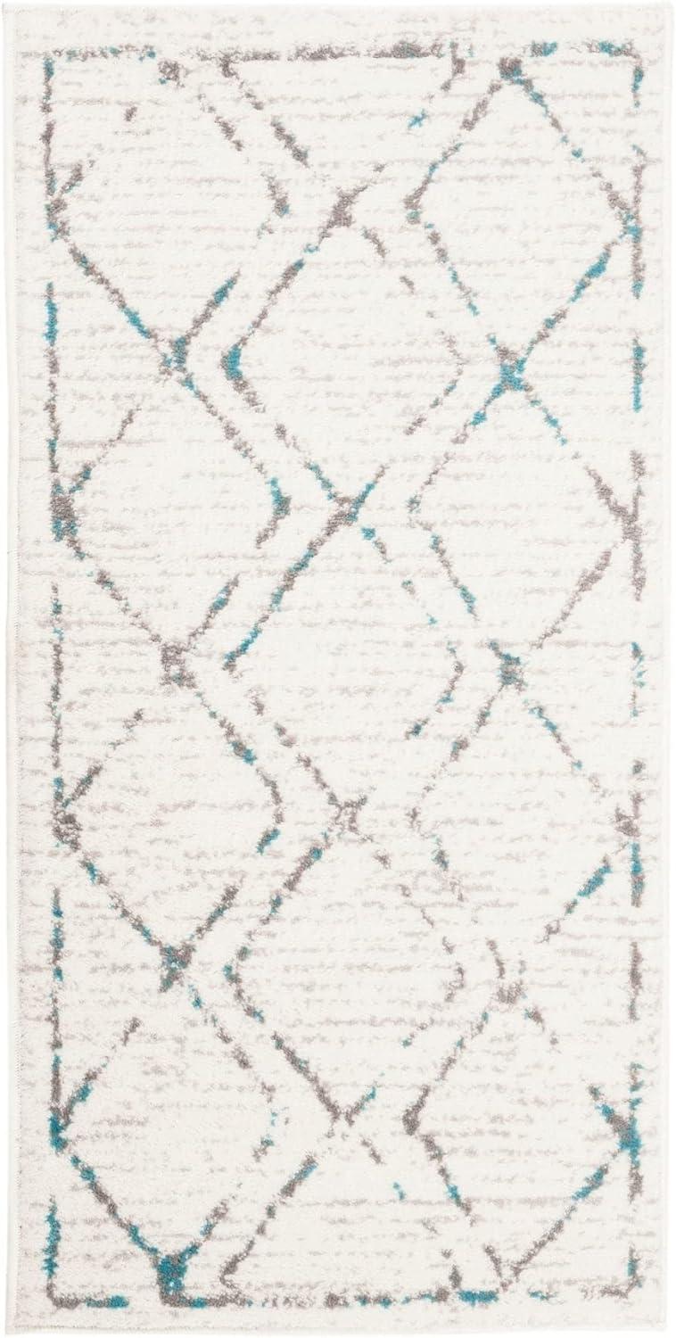 Ivory and Blue Medallion Hand-Knotted Accent Rug 24" x 5"