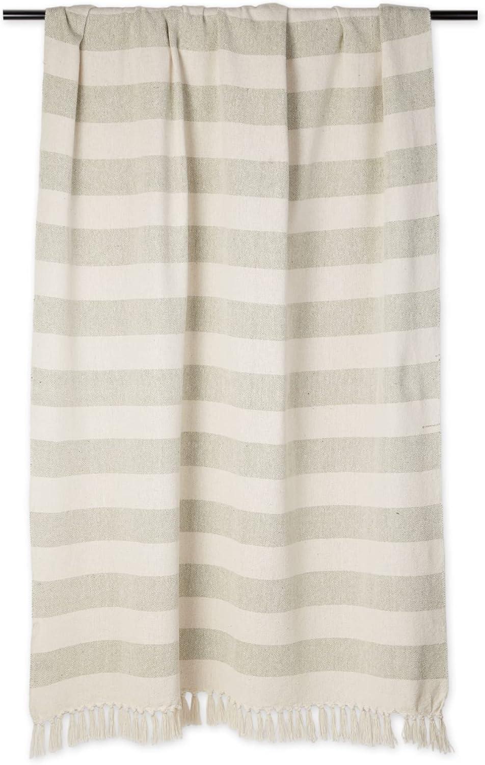 DII 50x60" Modern Cotton Cabana Stripe Throw in Artichoke and Cream