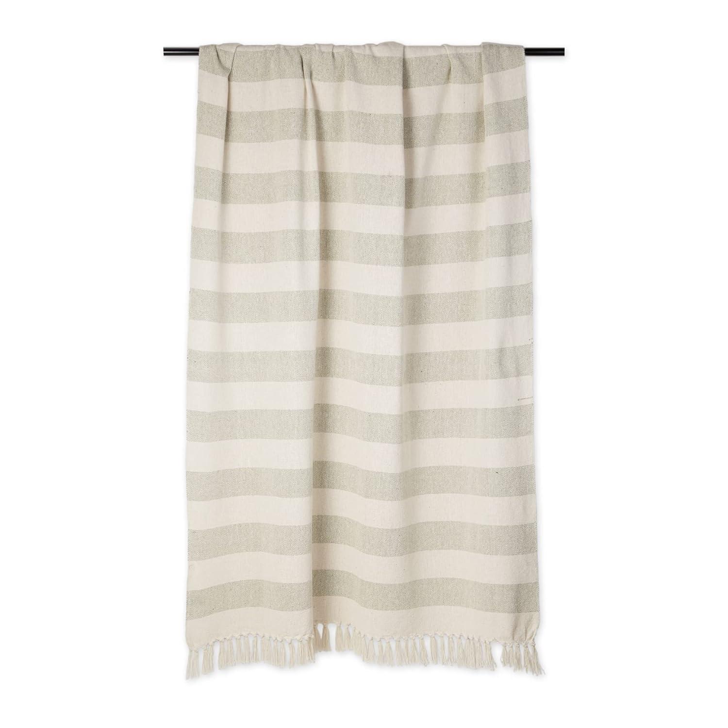 DII 50x60" Modern Cotton Cabana Stripe Throw in Artichoke and Cream