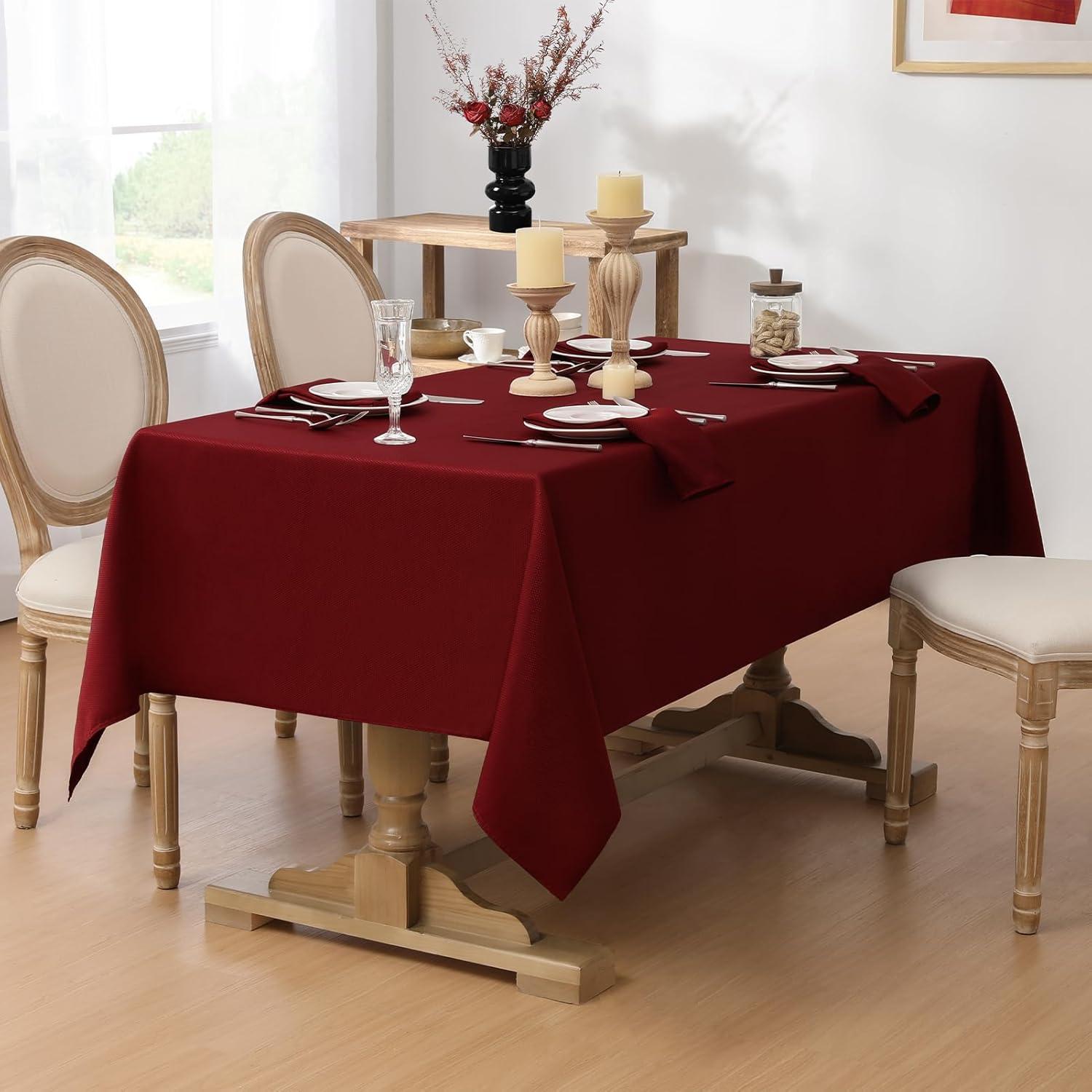 Softalker Linen Textured Rectangle Tablecloth,Waterproof Wipeable Farmhouse Burlap Table Cloth, Stain Resistant Wrinkle Free Table Covers for Kitchen Dining Holiday Party (60 x 84, Red)